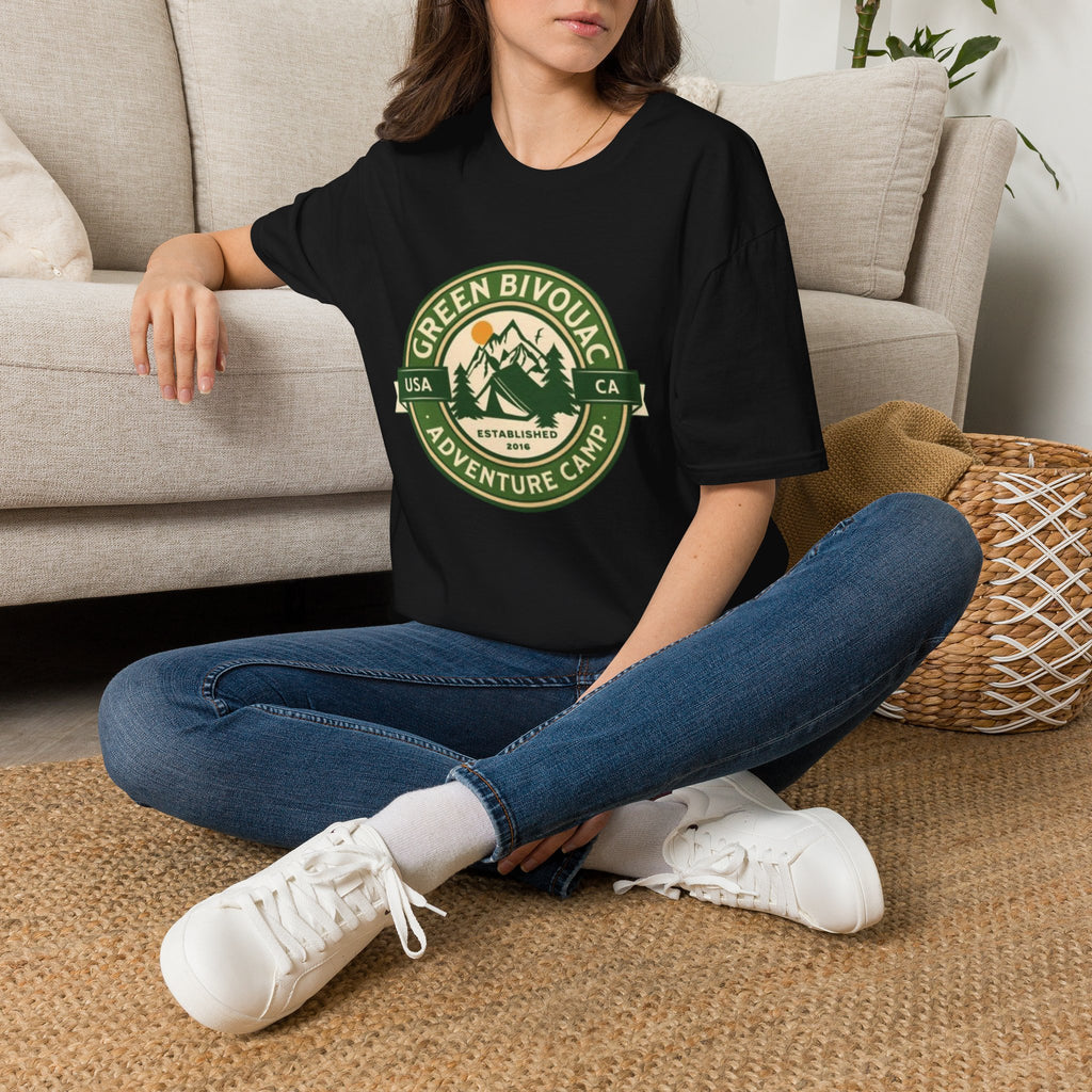 Outdoor Adventure T-Shirt — Green Bivouac Camp Logo (USA • CA)