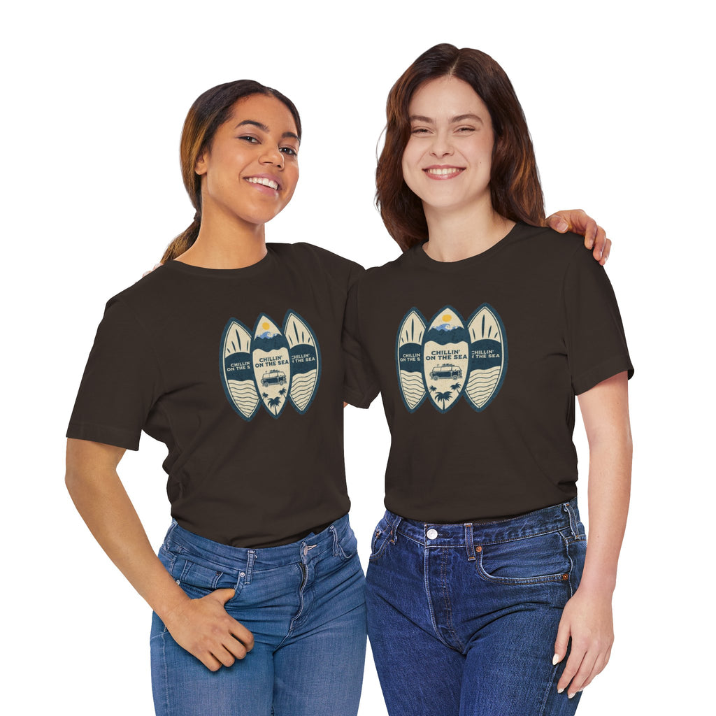 Surfboard Beach Tee — "Chillin' On The Sea" Coastal Graphic T-Shirt