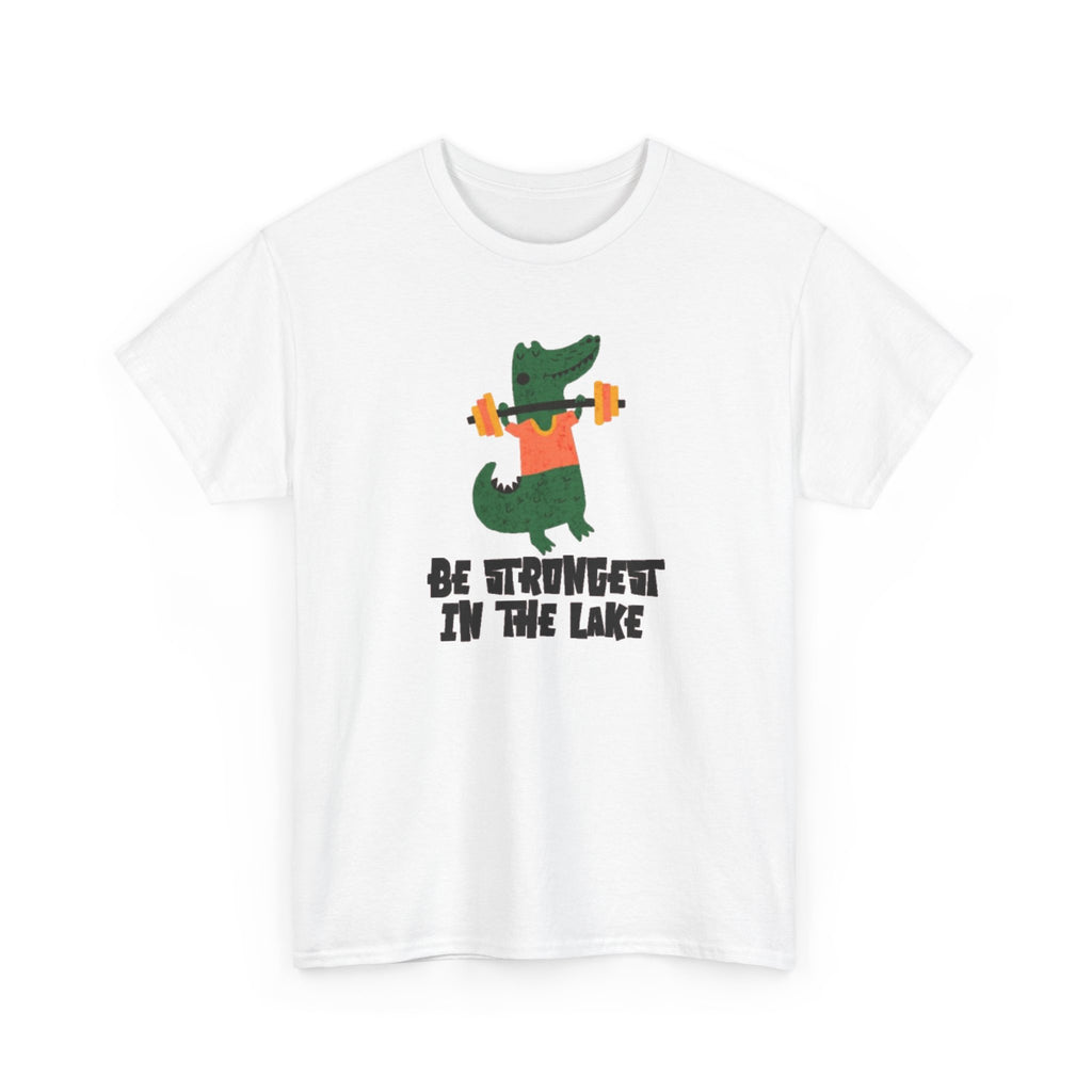 Crocodile Weightlifting Tee — "Be Strongest in the Lake" Funny Workout T-Shirt