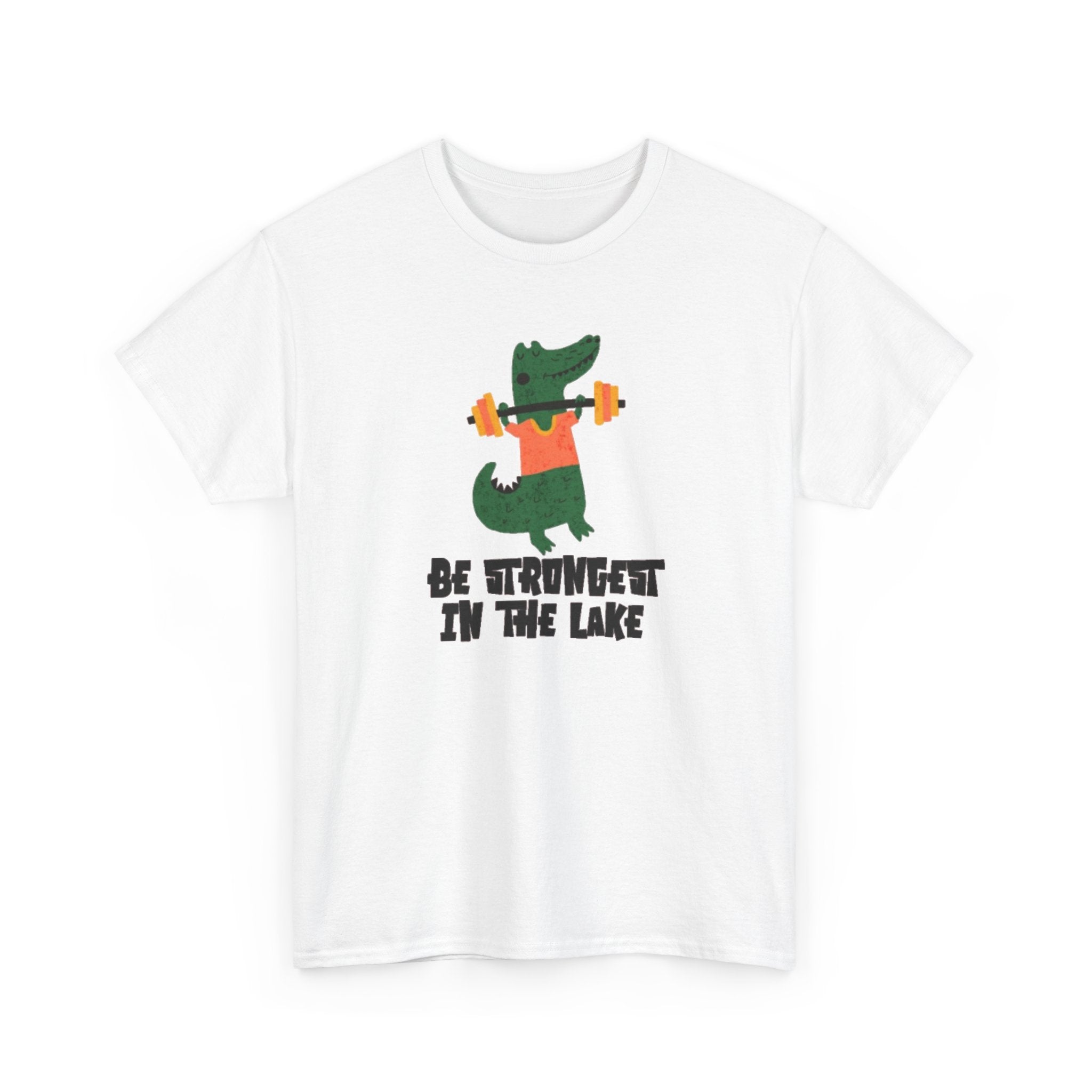 Crocodile Weightlifting Tee — "Be Strongest in the Lake" Funny Workout T-Shirt