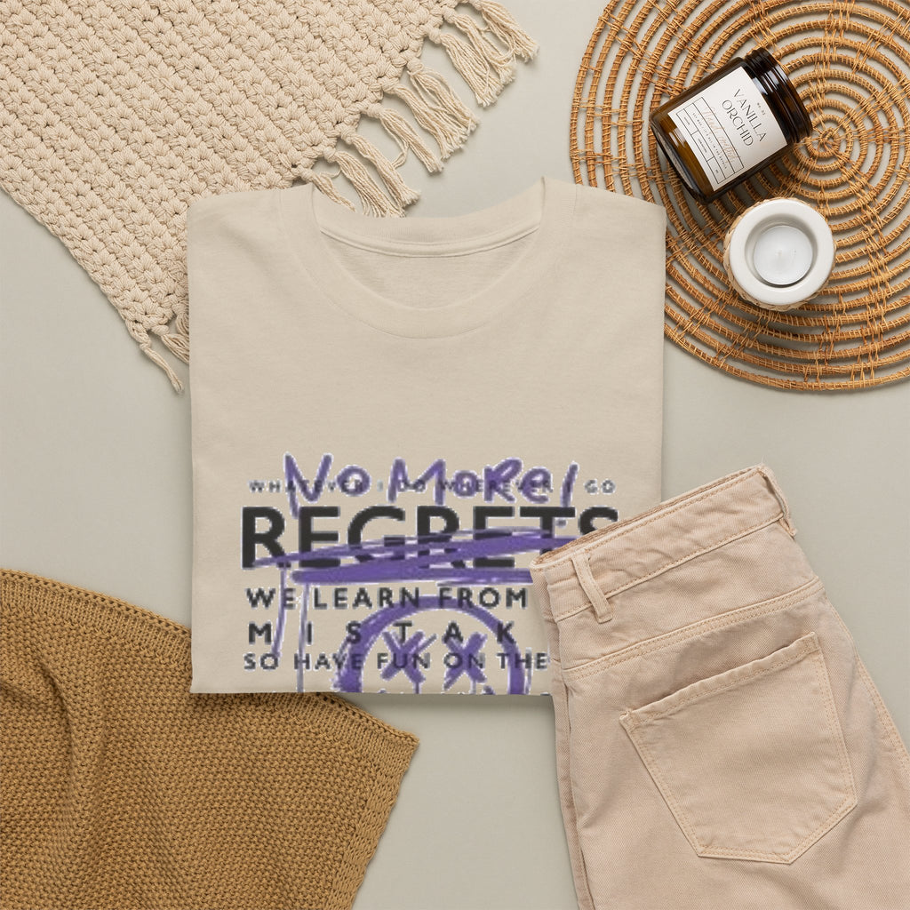 No More Regrets Tee — Grunge Drip Smile Graphic T-Shirt