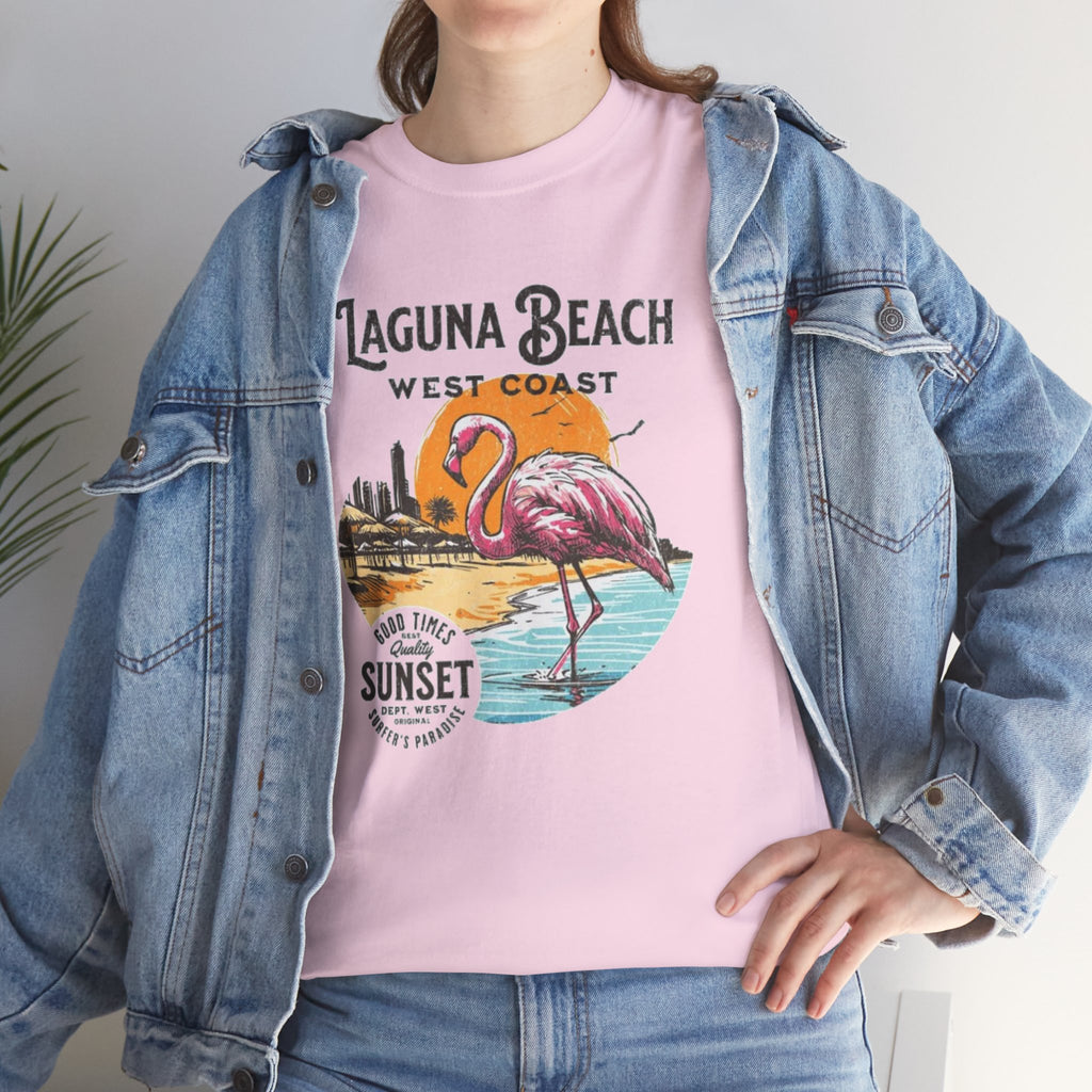 Laguna Beach West Coast Flamingo Sunset Tee