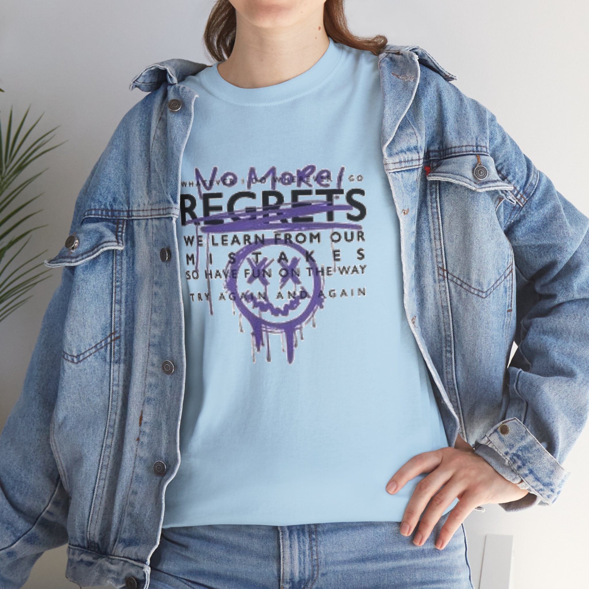 No More Regrets Tee — Grunge Drip Smile Graphic T-Shirt