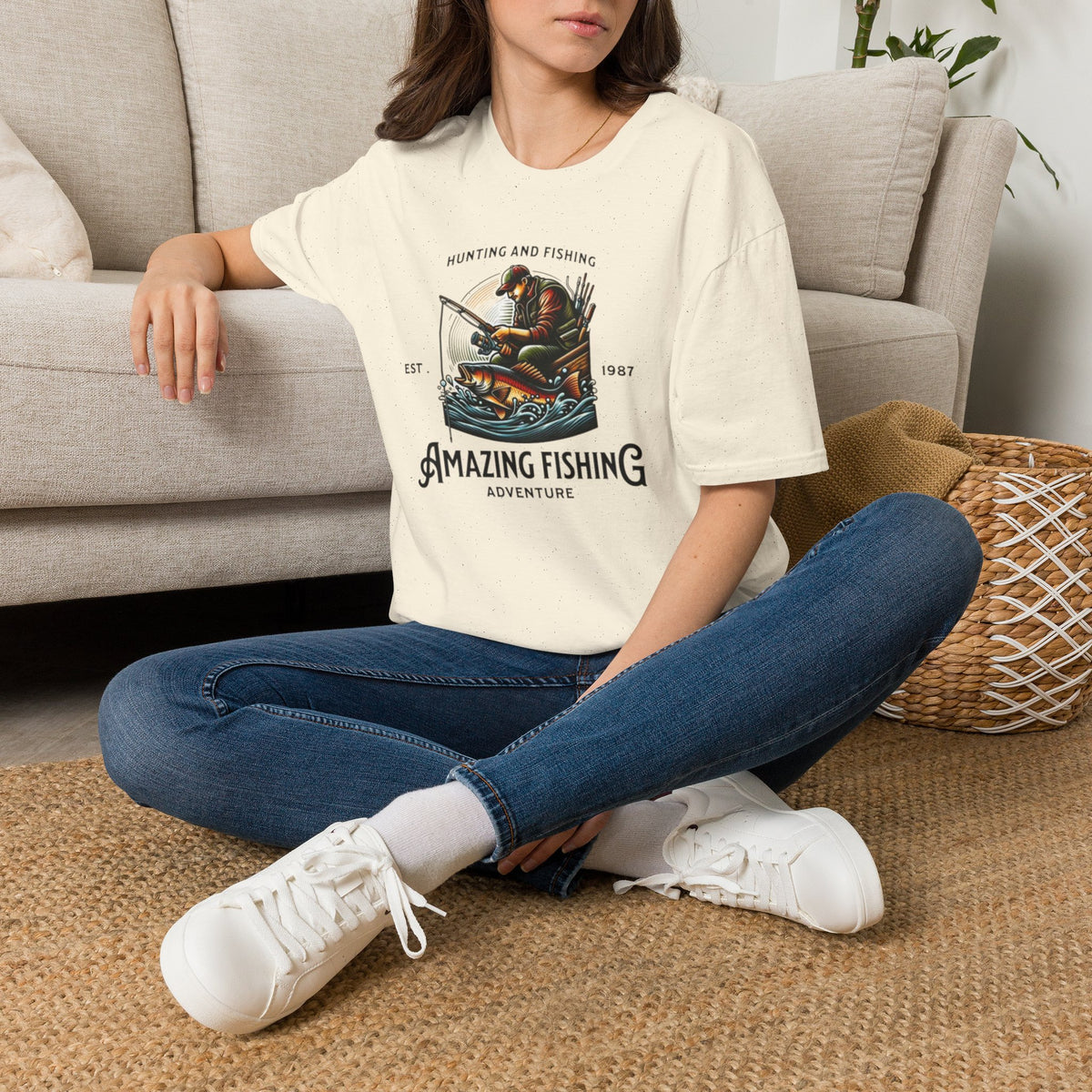 Fishing Adventure T‑Shirt — "Hunting and Fishing" Vintage Angler Graphic (Est. 1987)