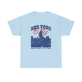 New York City Skyline Tee — Retro Blue & Red NYC Graphic T-Shirt