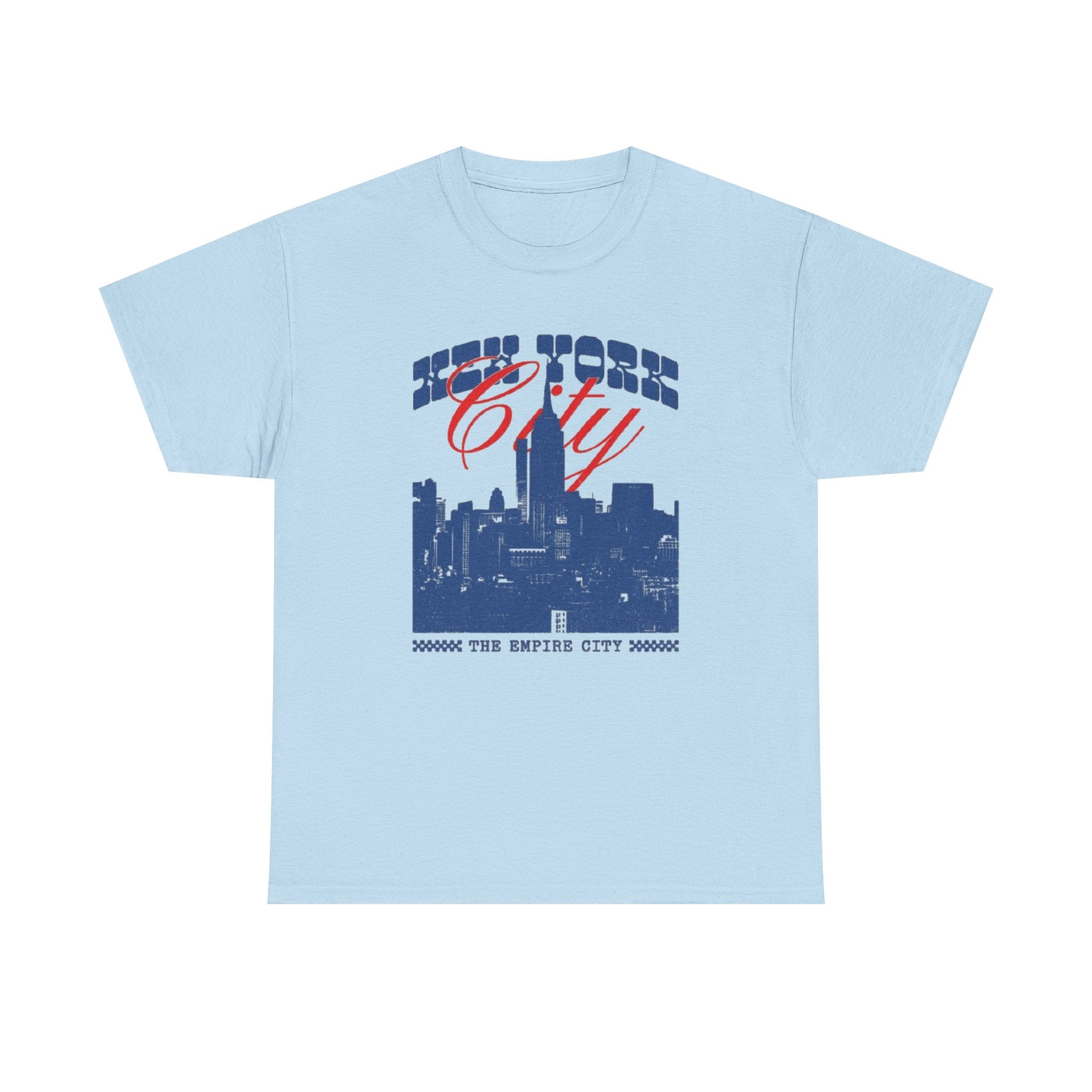 New York City Skyline Tee — Retro Blue & Red NYC Graphic T-Shirt