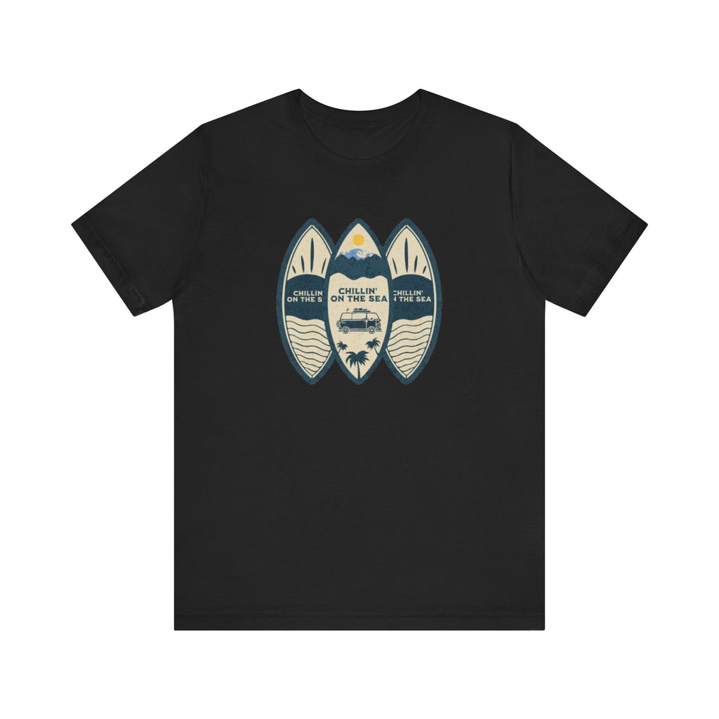 Surfboard Beach Tee — "Chillin' On The Sea" Coastal Graphic T-Shirt