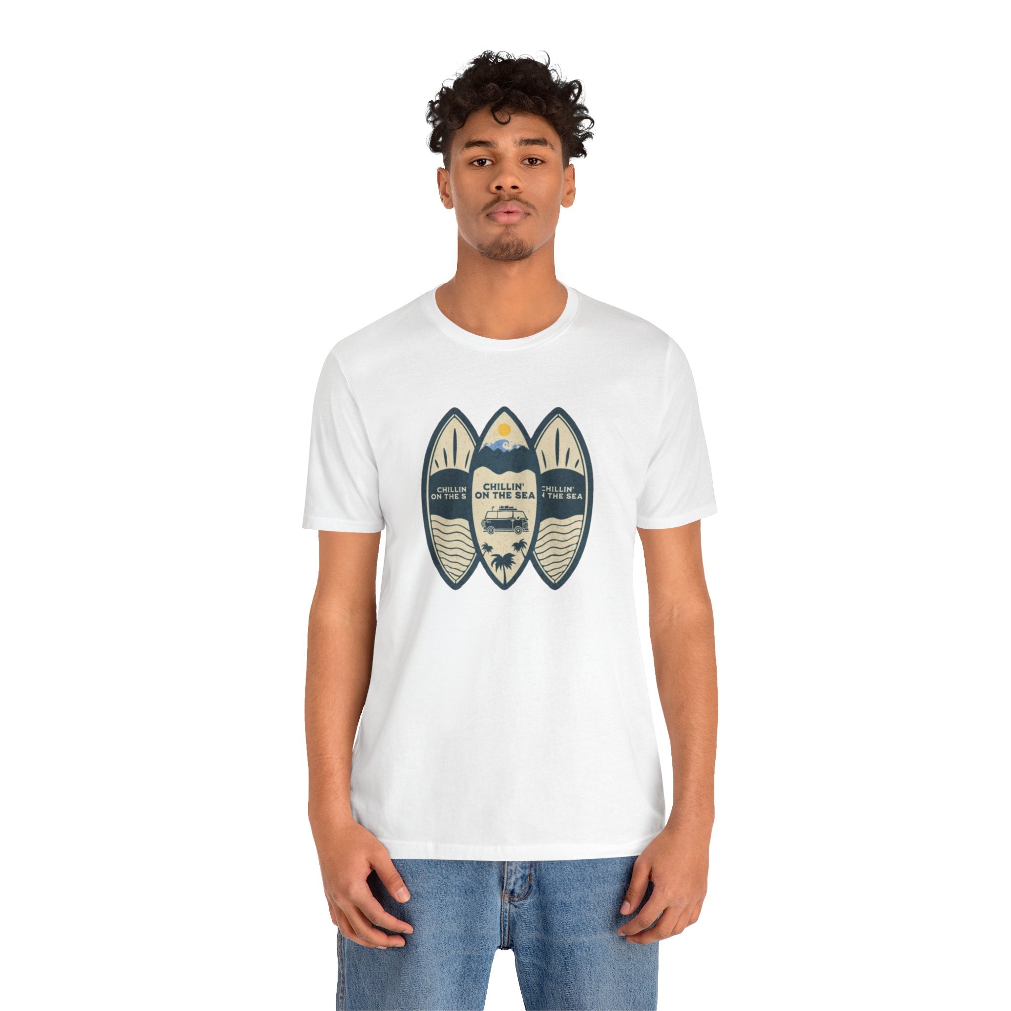 Surfboard Beach Tee — "Chillin' On The Sea" Coastal Graphic T-Shirt