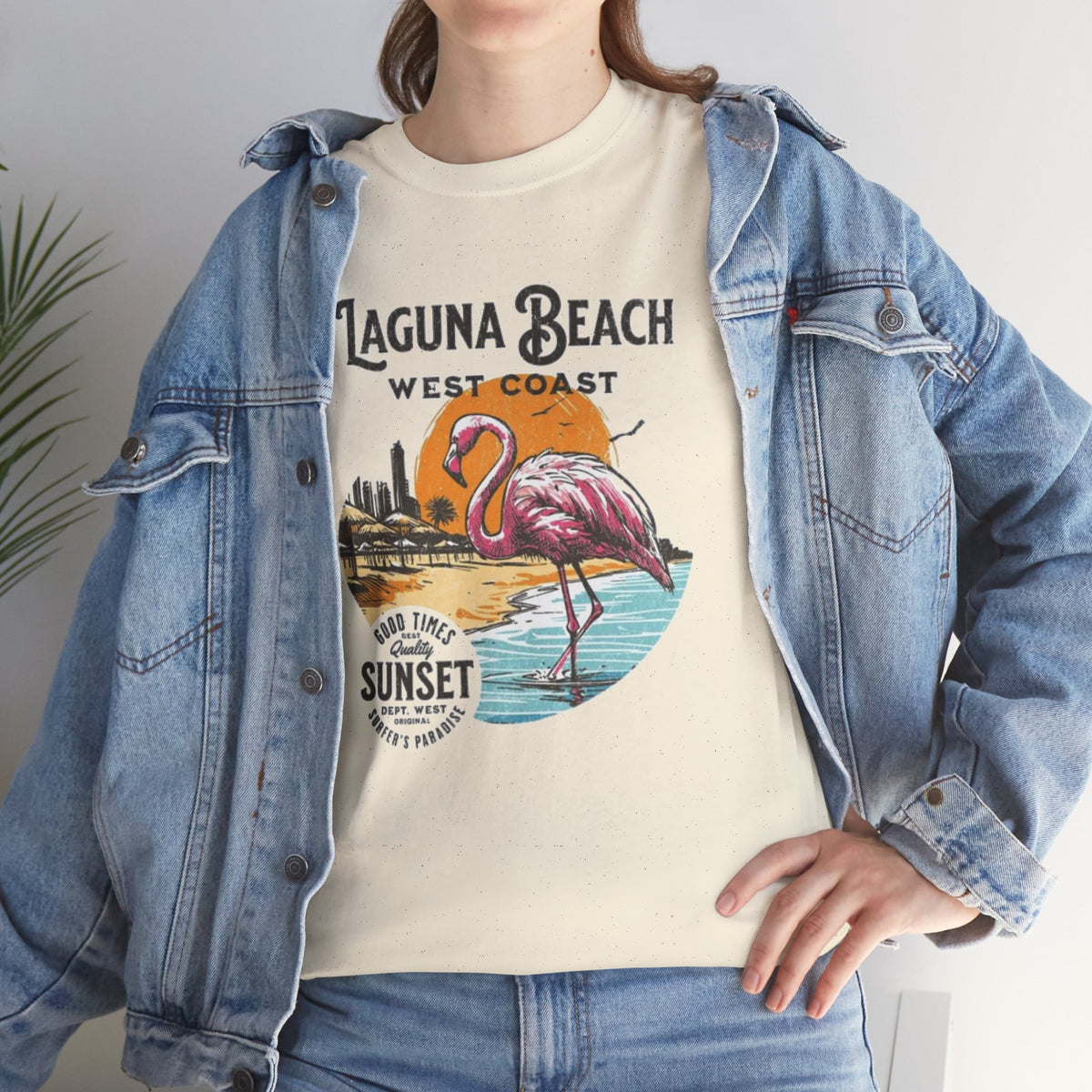 Laguna Beach West Coast Flamingo Sunset Tee