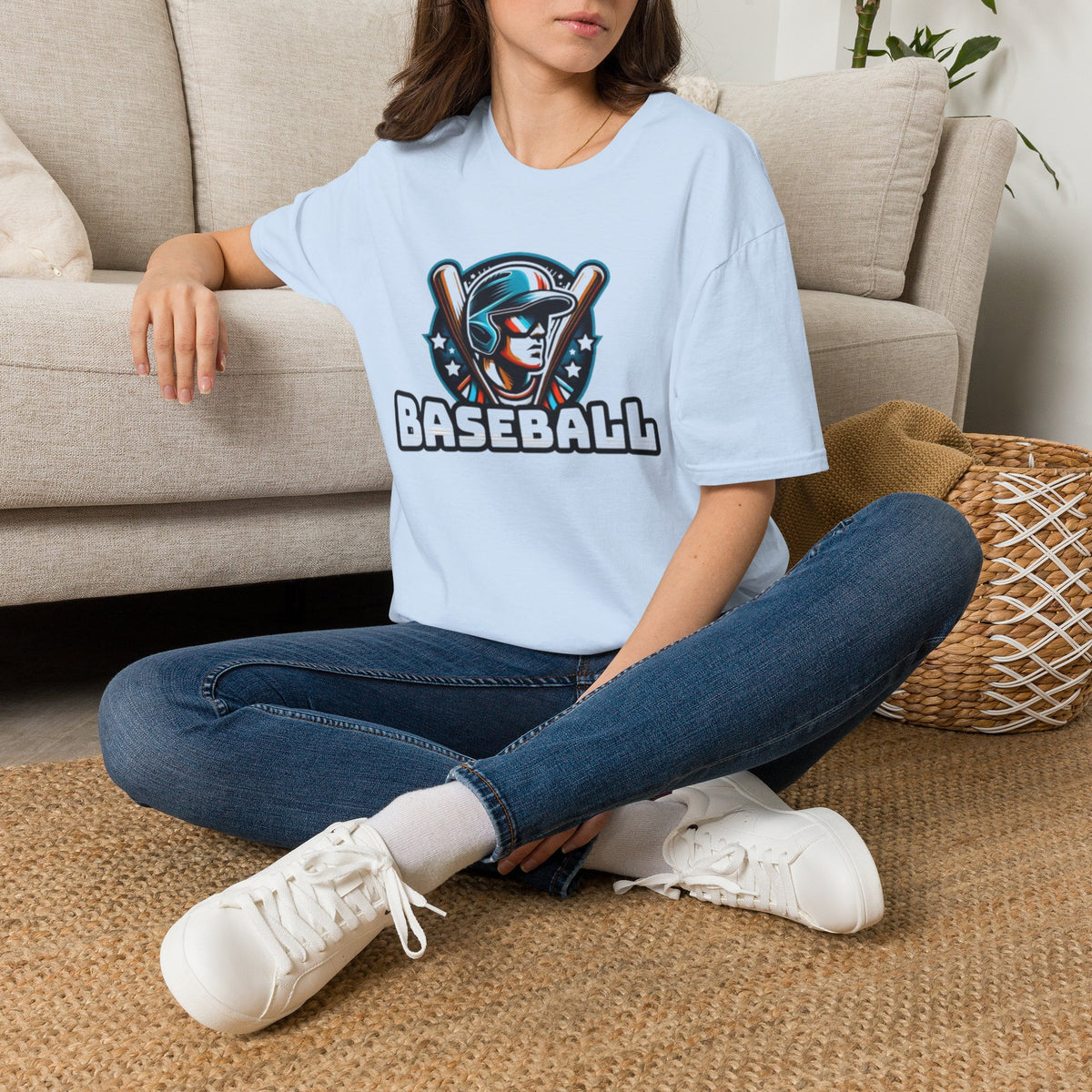 Baseball Player Graphic T-Shirt — Retro Helmet & Bats Sports Tee