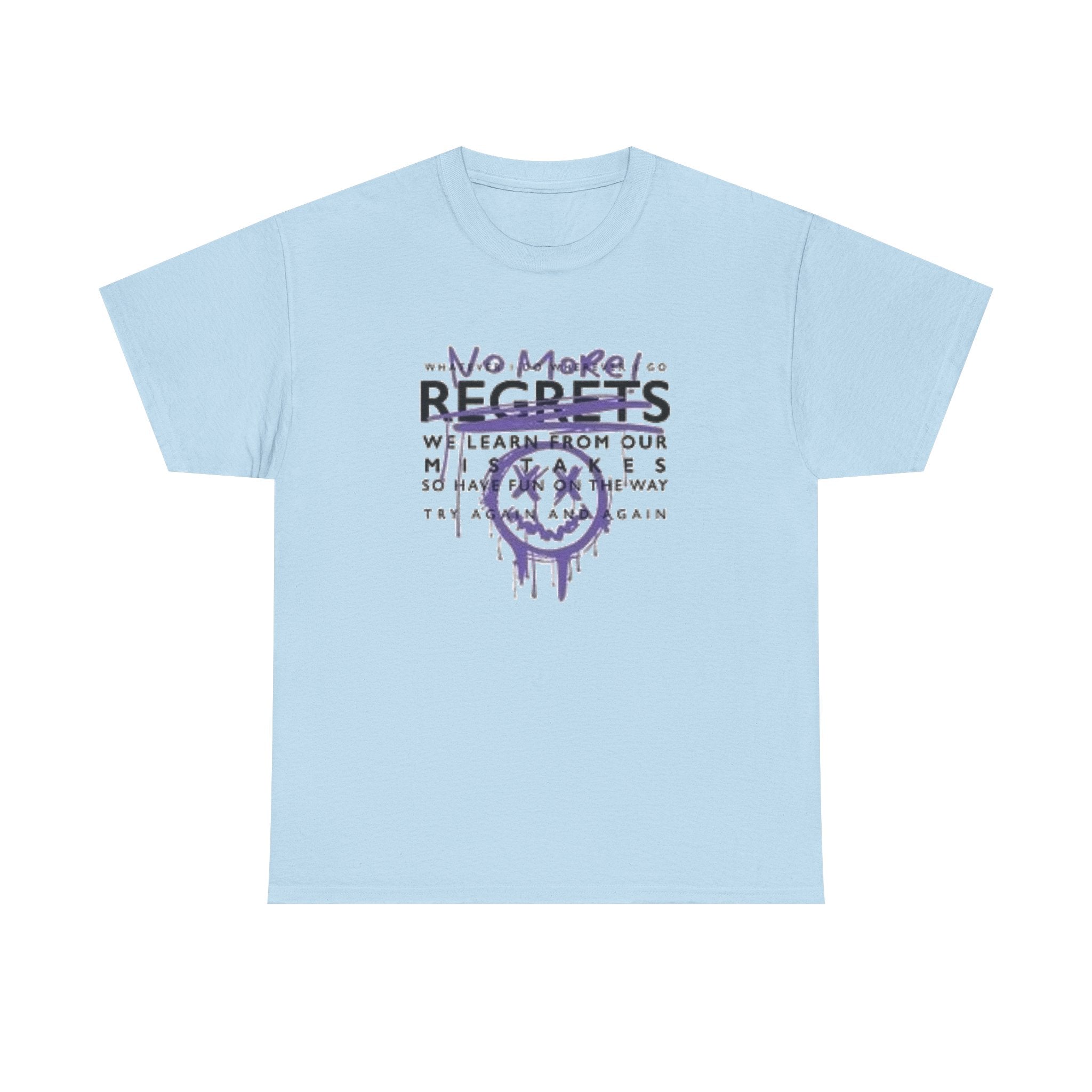No More Regrets Tee — Grunge Drip Smile Graphic T-Shirt