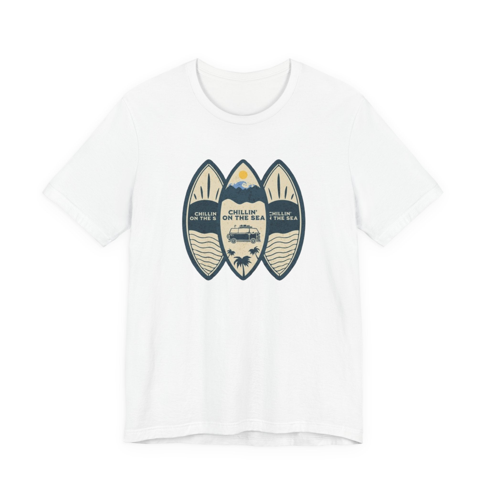 Surfboard Beach Tee — "Chillin' On The Sea" Coastal Graphic T-Shirt