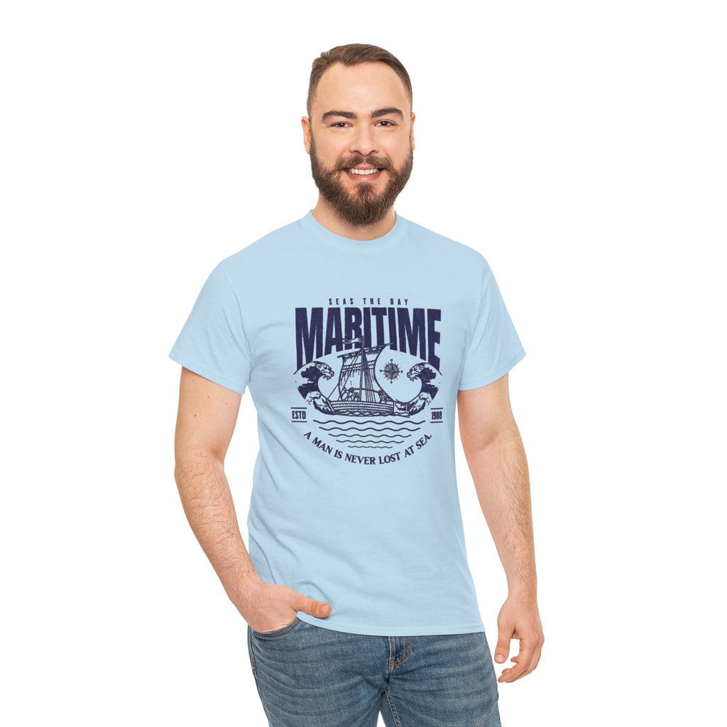 Maritime Crew Tee - Vintage Ship Graphic "A Man is Never Lost at Sea"