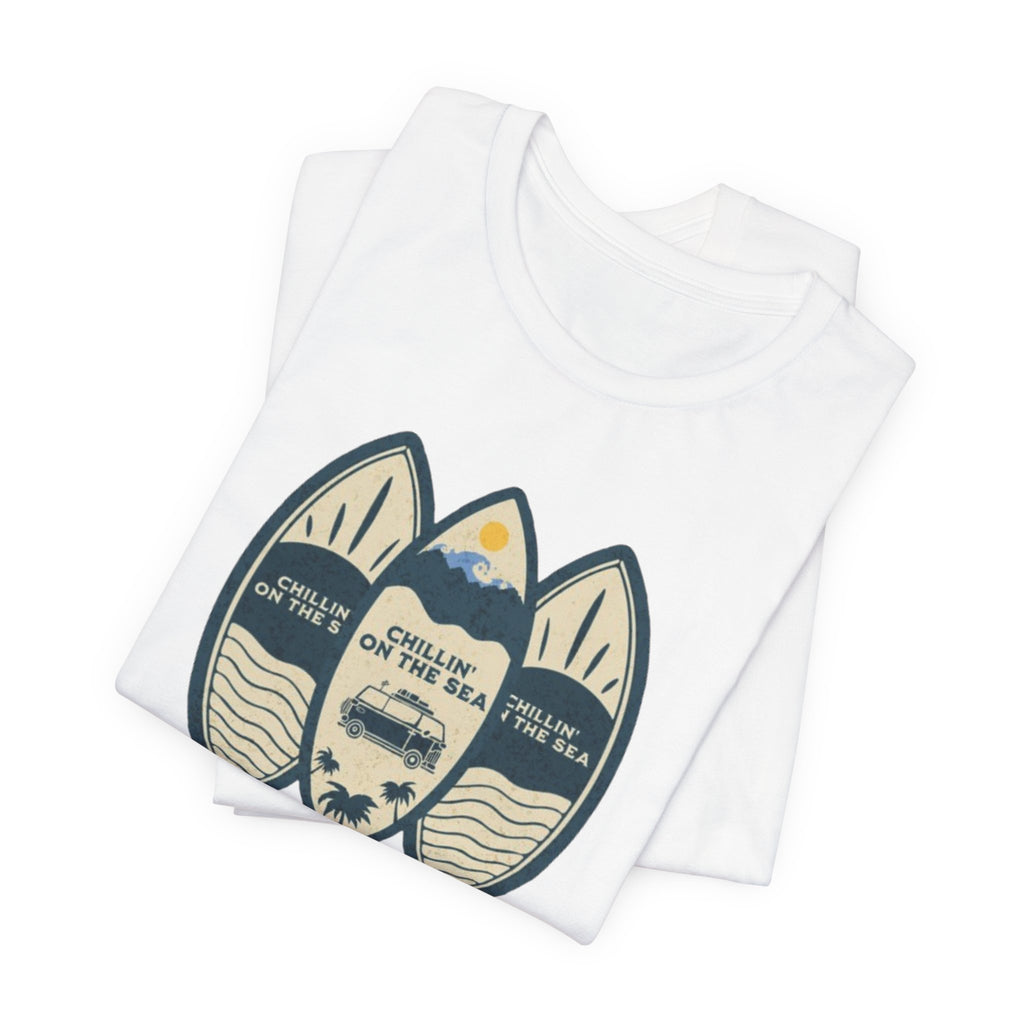 Surfboard Beach Tee — "Chillin' On The Sea" Coastal Graphic T-Shirt