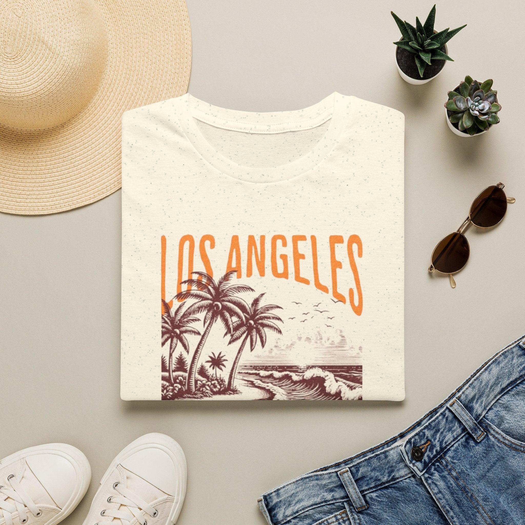 Los Angeles California Beach T-Shirt — Vintage Palm Tree Surf Sunset Tee