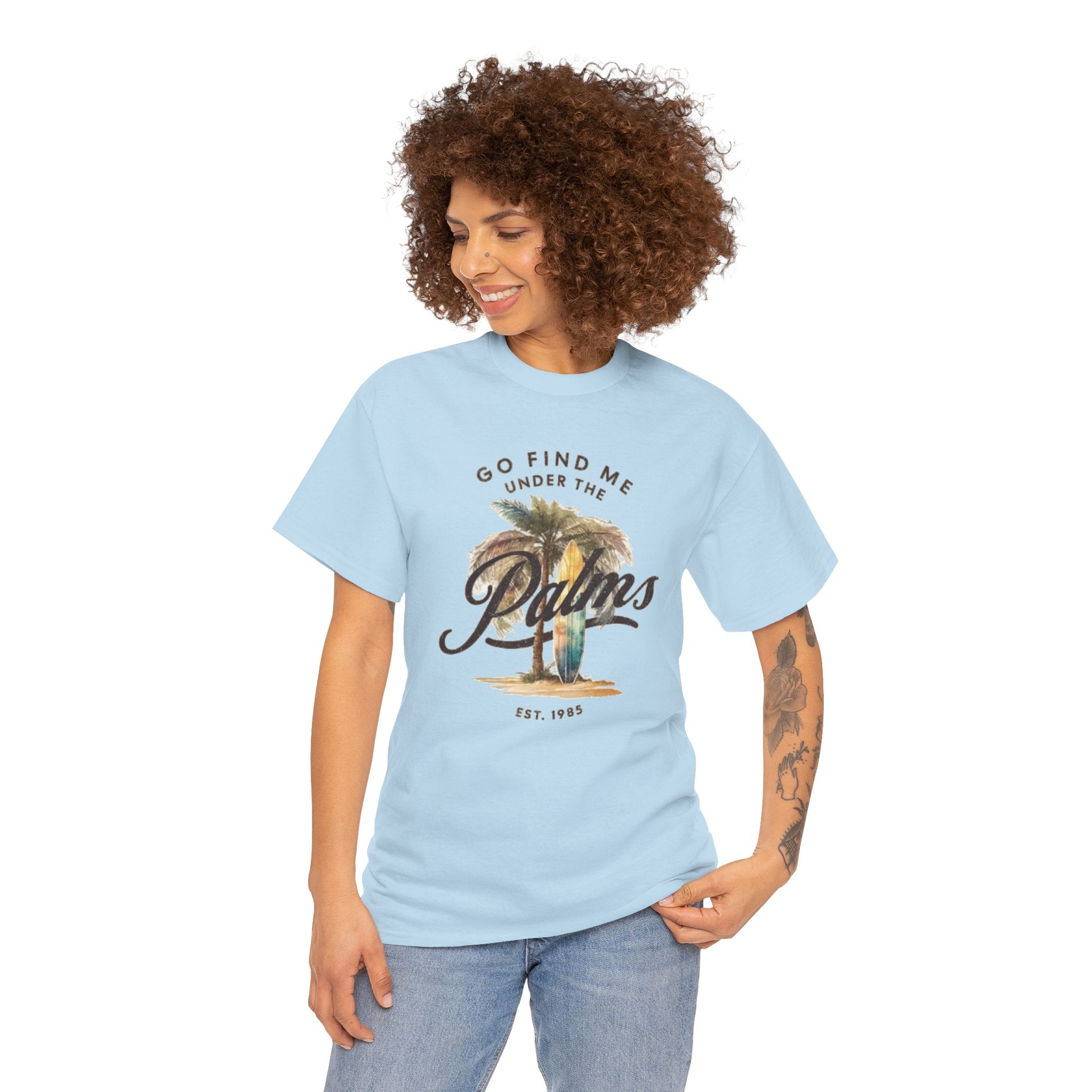 Palms Vintage Tee — "Go Find Me Under the Palms" Tropical Graphic Shirt