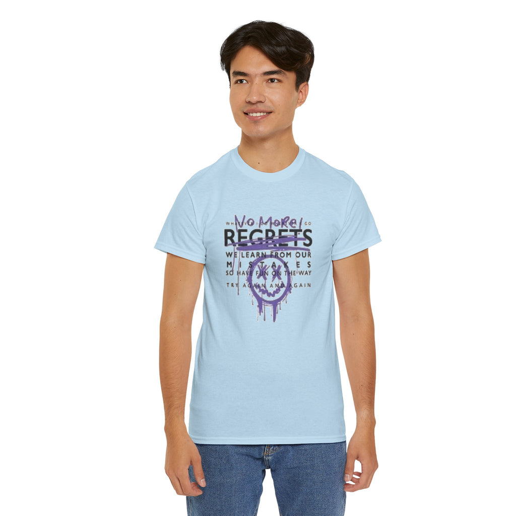 No More Regrets Tee — Grunge Drip Smile Graphic T-Shirt