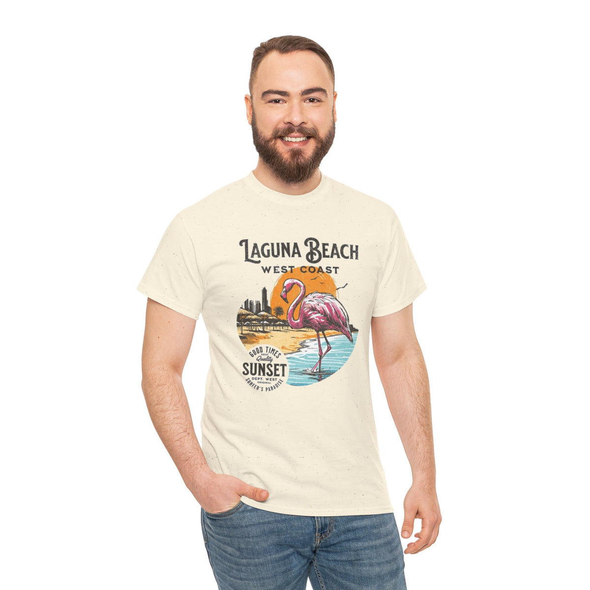 Laguna Beach West Coast Flamingo Sunset Tee