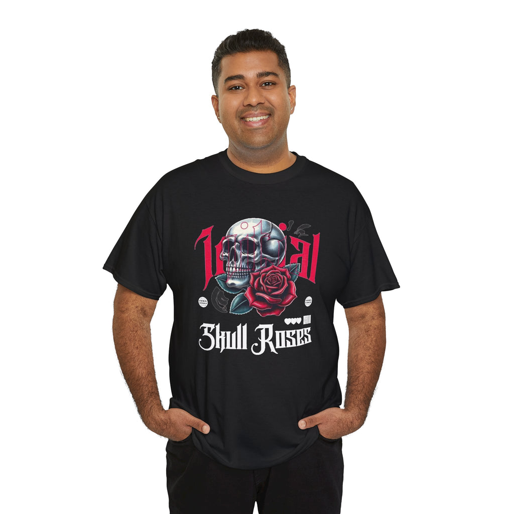 Skull Roses T-Shirt — Gothic Skull & Red Rose Graphic Tee
