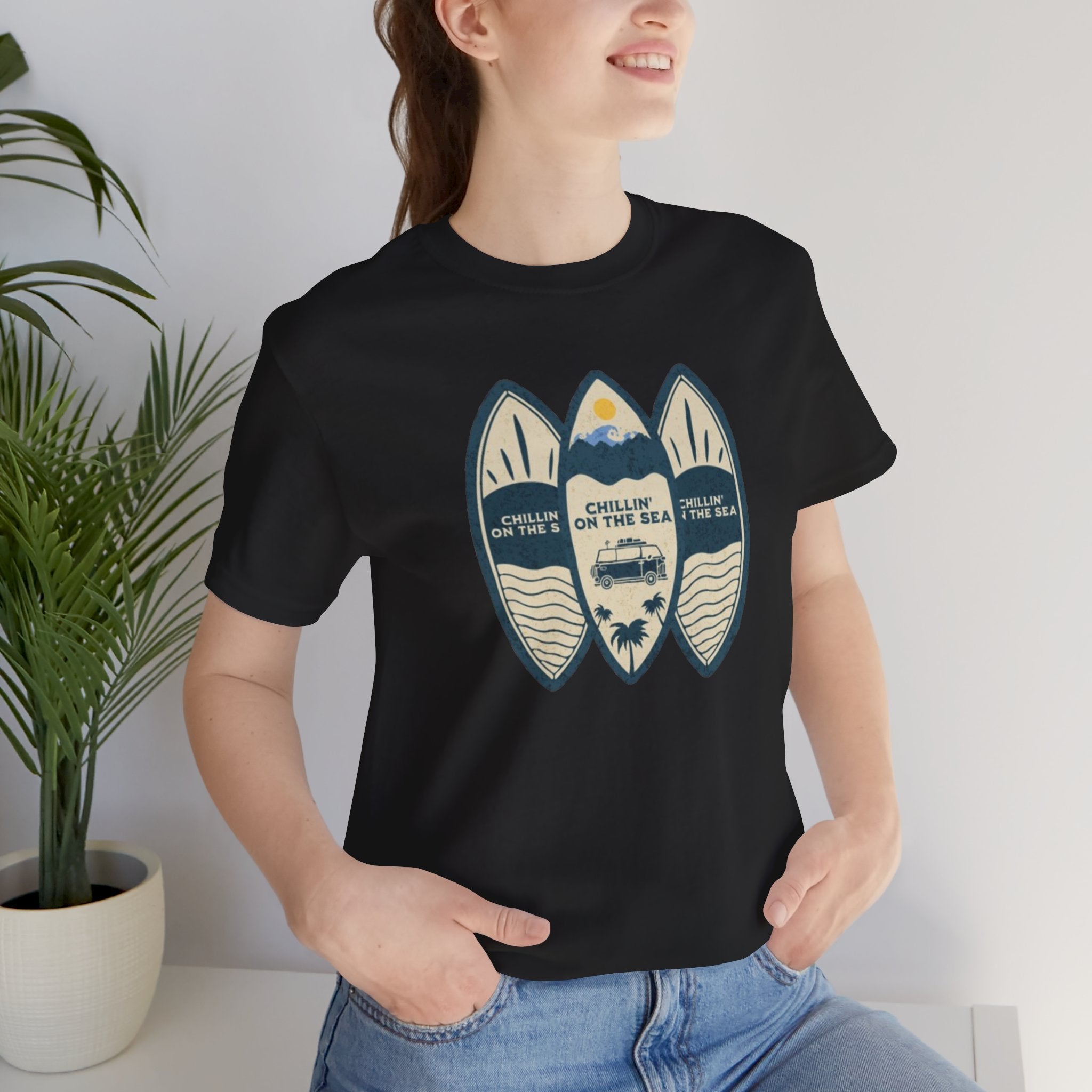 Surfboard Beach Tee — "Chillin' On The Sea" Coastal Graphic T-Shirt