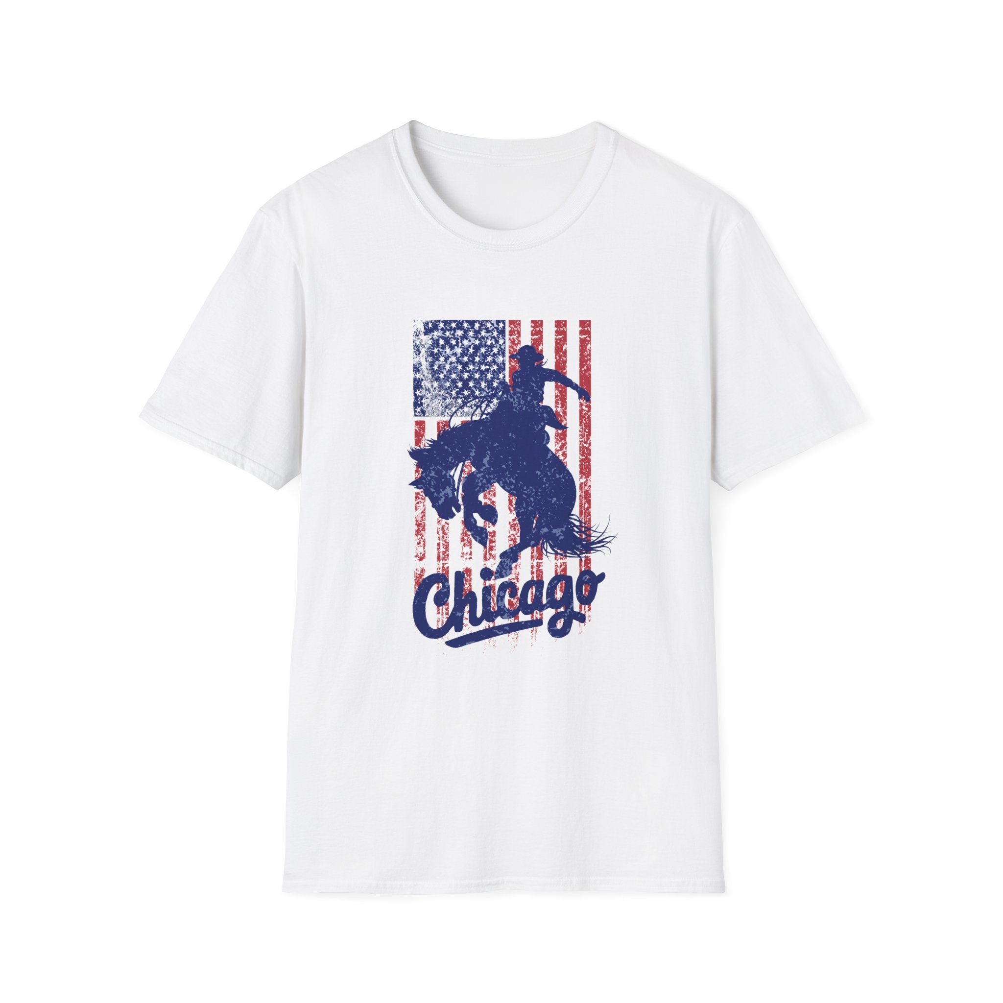 Chicago Rodeo T-Shirt — Vintage American Flag Bull Rider Graphic Tee