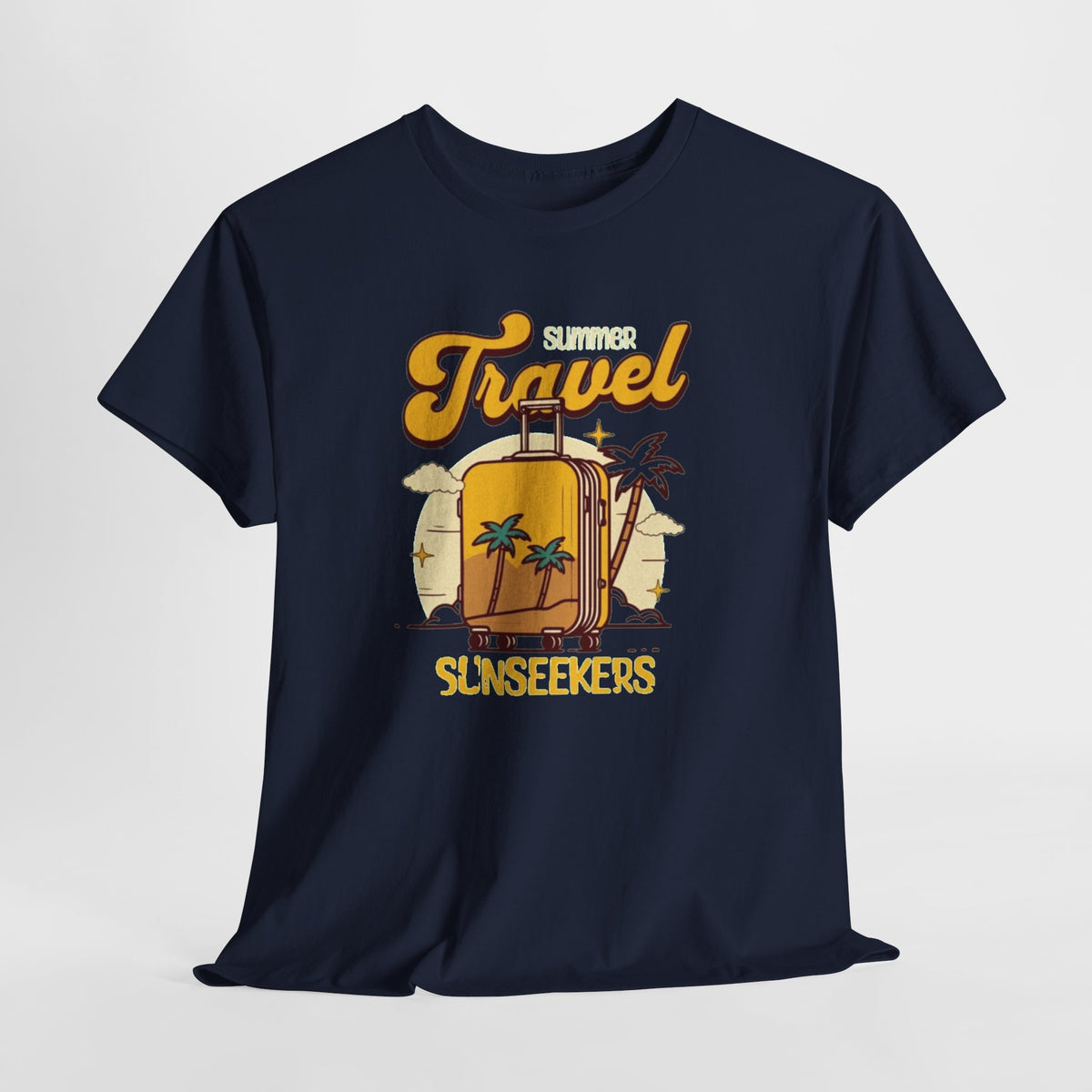 Travel Sunseekers T‑Shirt — Retro Backpack Beach Vacation Tee