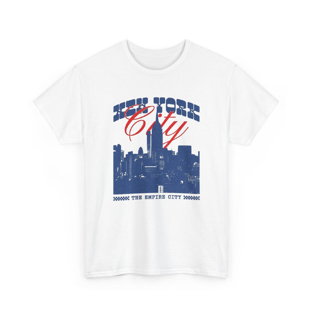 New York City Skyline Tee — Retro Blue & Red NYC Graphic T-Shirt
