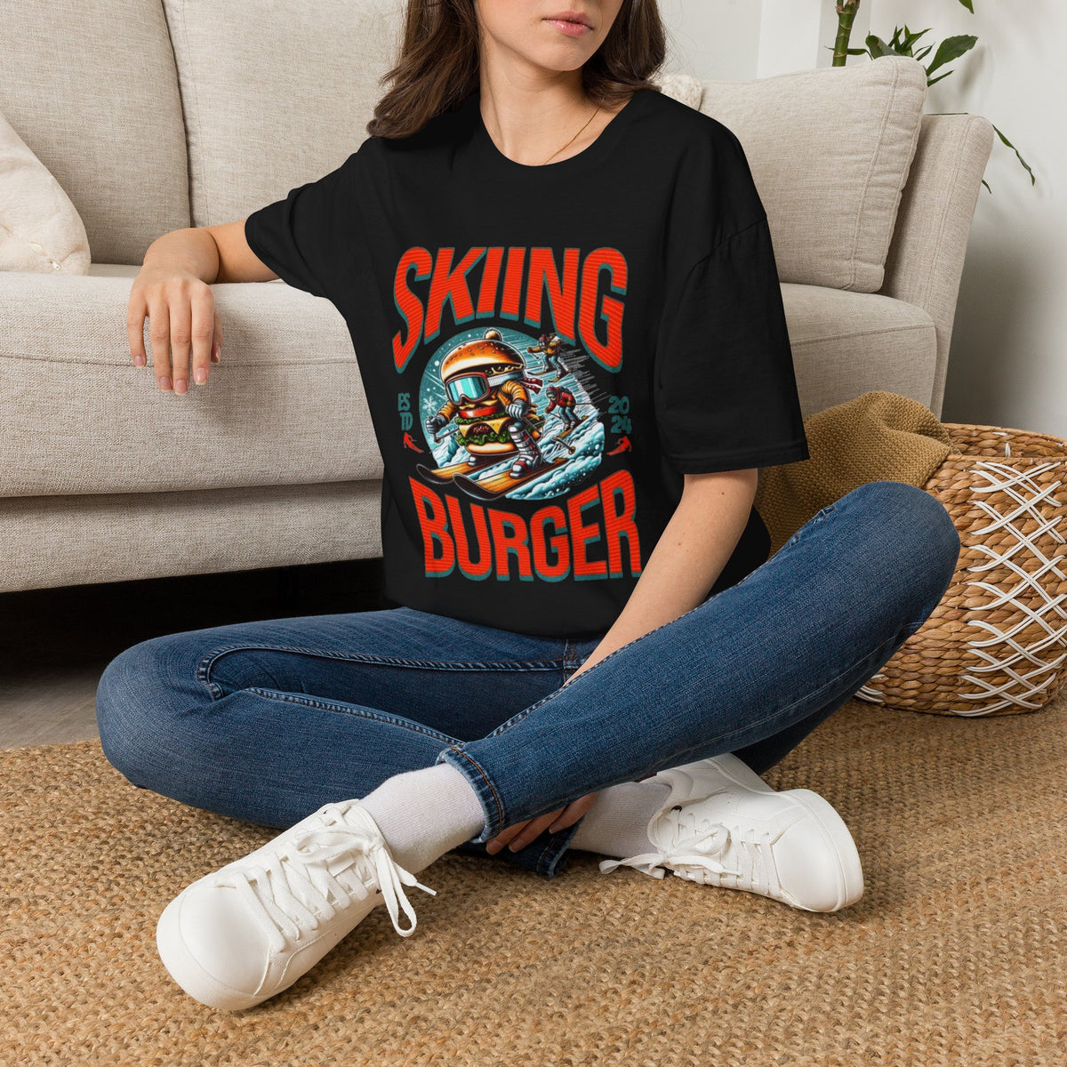 Skiing Burger T-Shirt — Retro Ski Helmet Graphic Tee