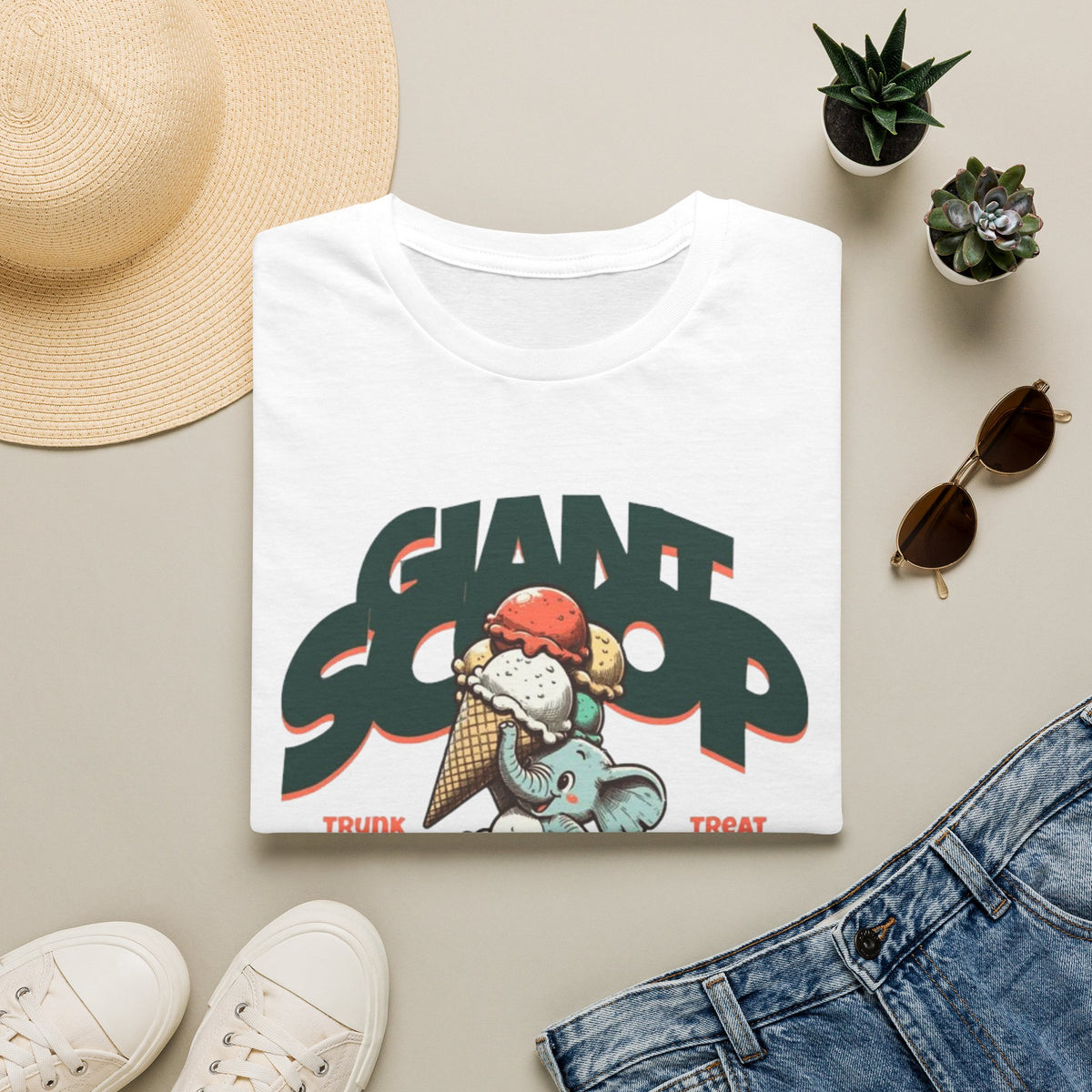 T-Shirt — 'Giant Scoop' Cute Elephant Ice Cream Graphic Tee