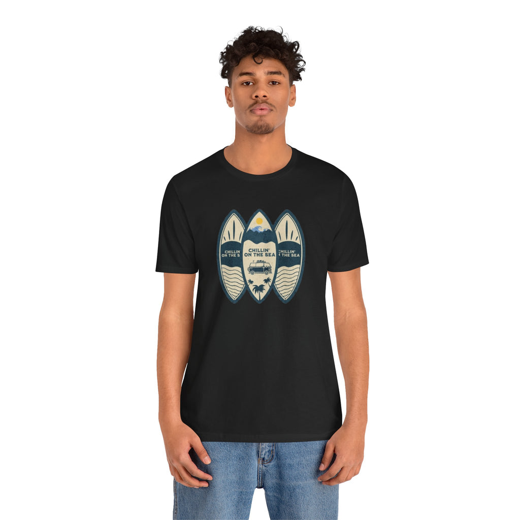 Surfboard Beach Tee — "Chillin' On The Sea" Coastal Graphic T-Shirt