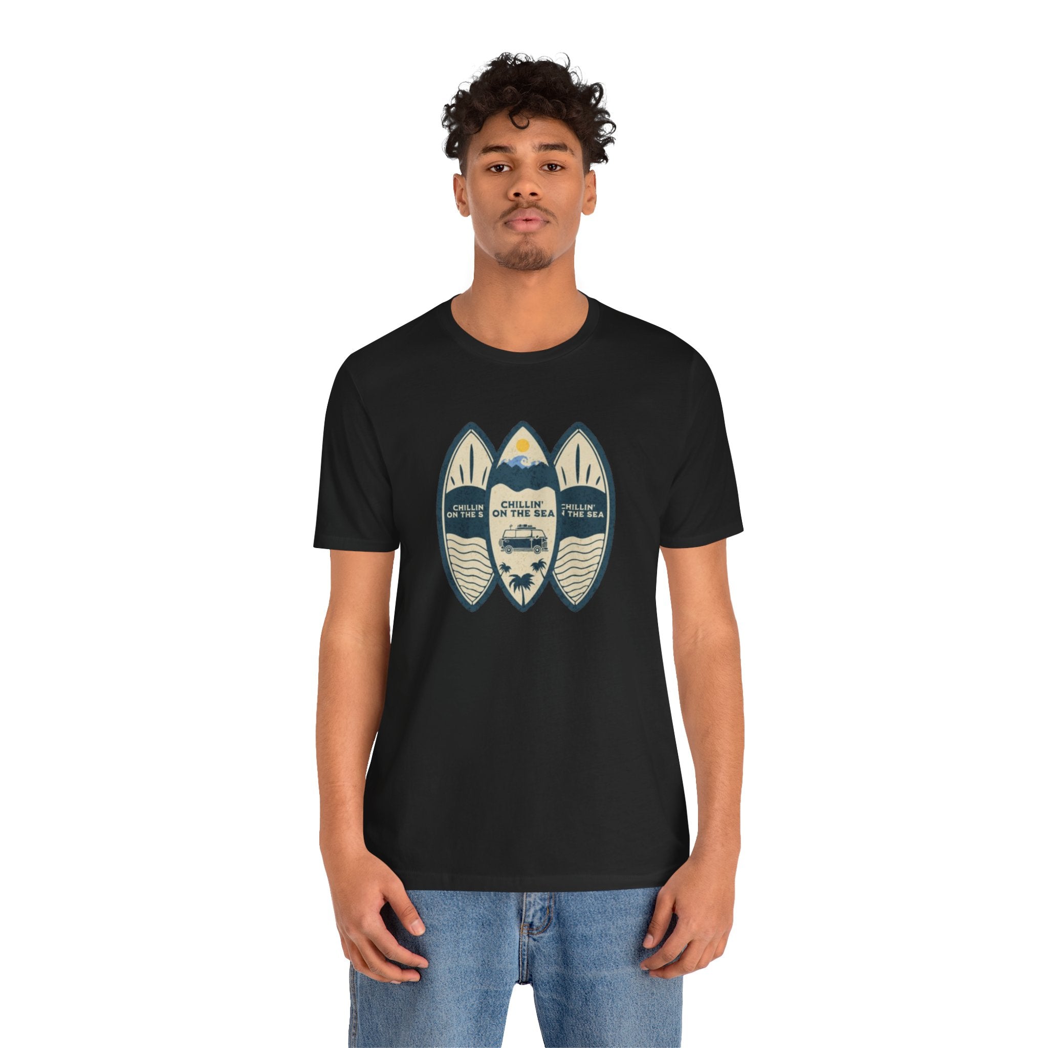 Surfboard Beach Tee — "Chillin' On The Sea" Coastal Graphic T-Shirt