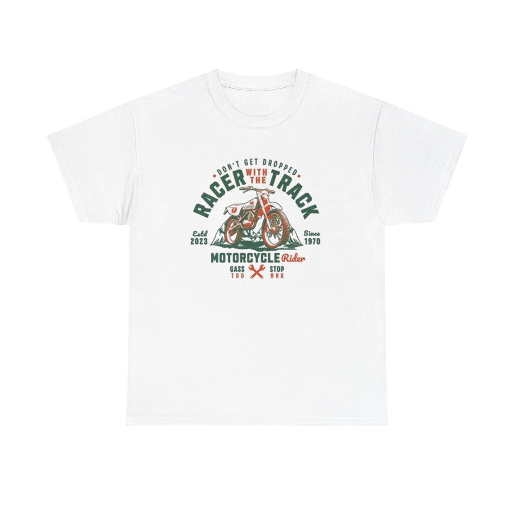Motorcycle Racer Tee — "Racer the Track" Vintage Bike Graphic T-Shirt