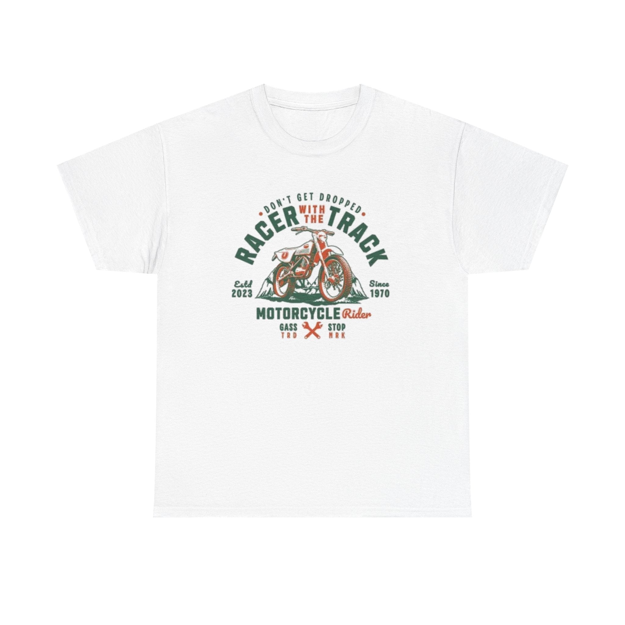 Motorcycle Racer Tee — "Racer the Track" Vintage Bike Graphic T-Shirt