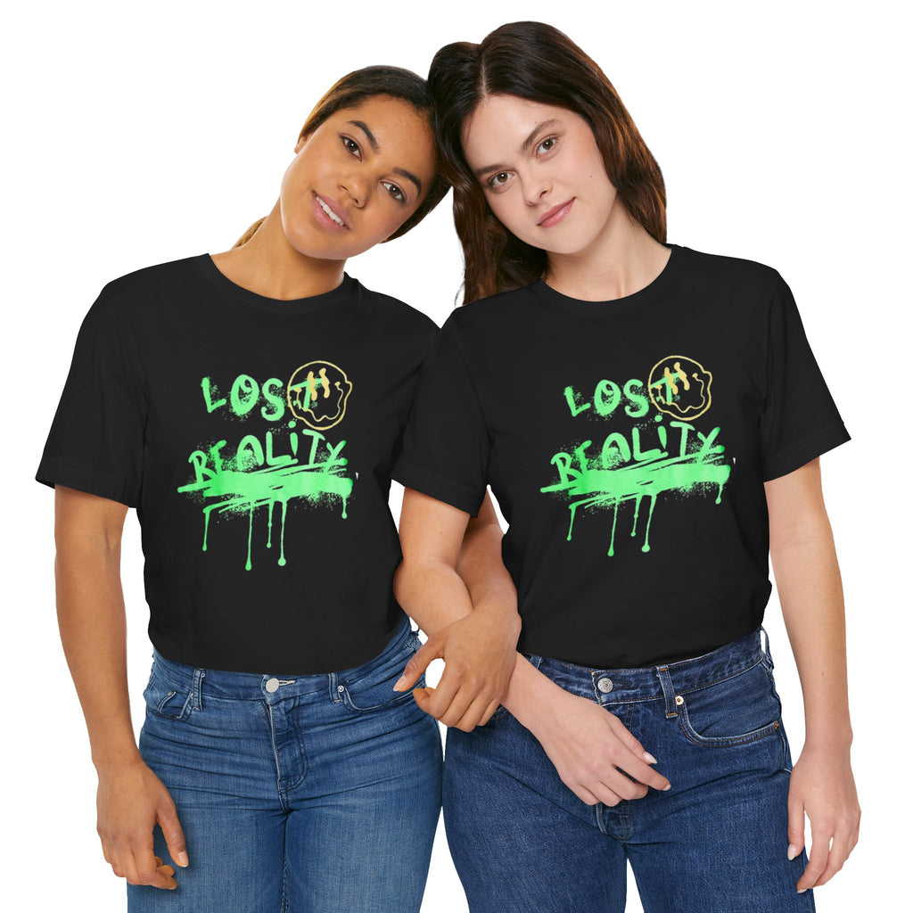 Lost Reality Graphic Tee — Neon Green Drip Streetwear Graffiti T-Shirt