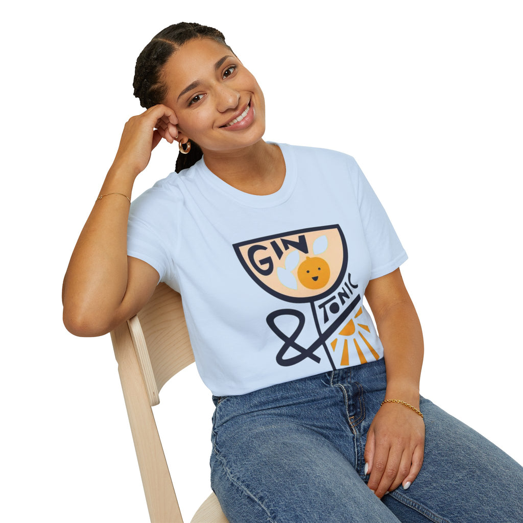 Gin & Tonic Graphic T-Shirt — Retro Cocktail Tee with Orange Slice