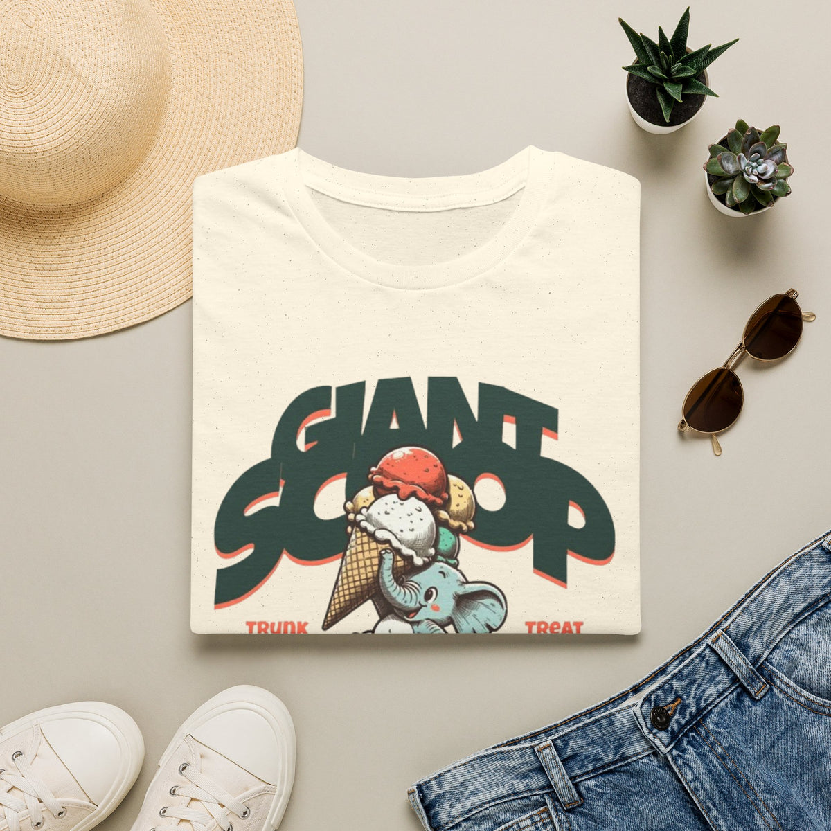 T-Shirt — 'Giant Scoop' Cute Elephant Ice Cream Graphic Tee