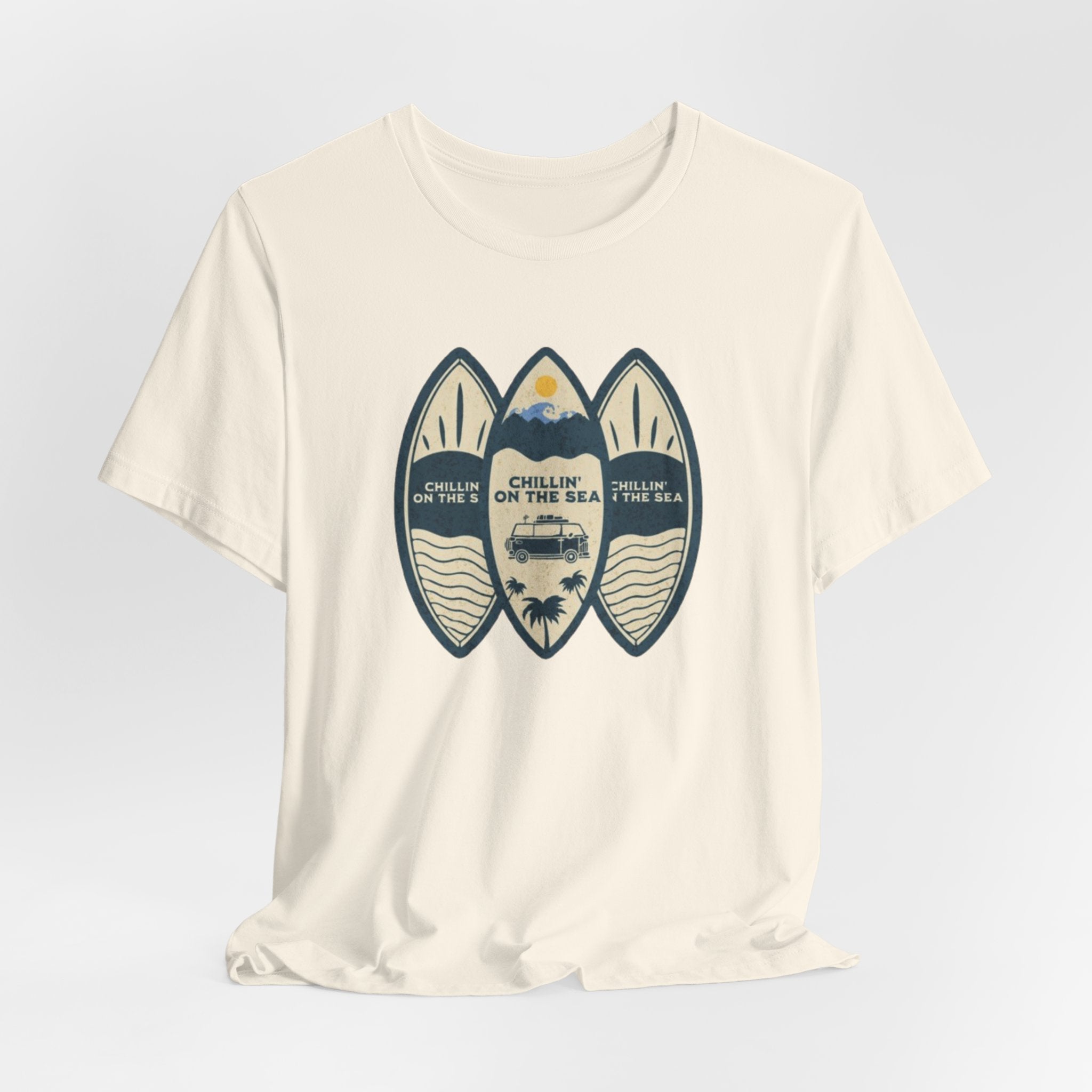Surfboard Beach Tee — "Chillin' On The Sea" Coastal Graphic T-Shirt