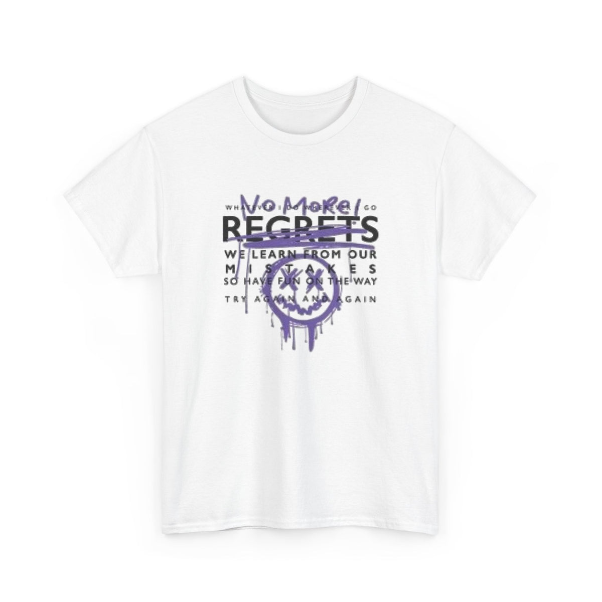 No More Regrets Tee — Grunge Drip Smile Graphic T-Shirt