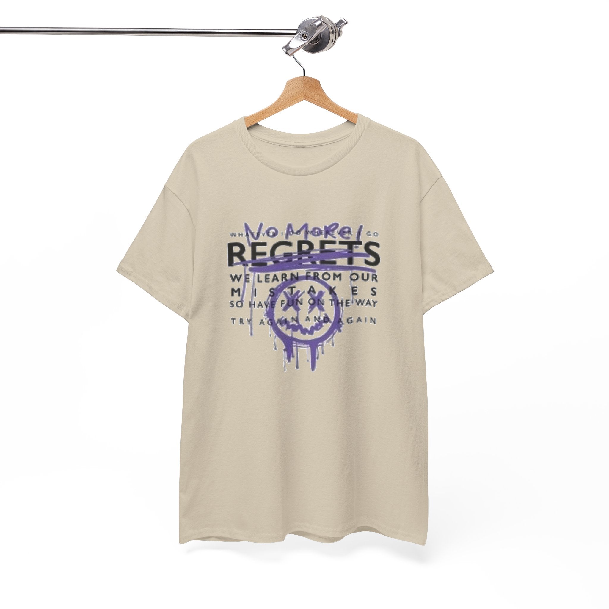 No More Regrets Tee — Grunge Drip Smile Graphic T-Shirt