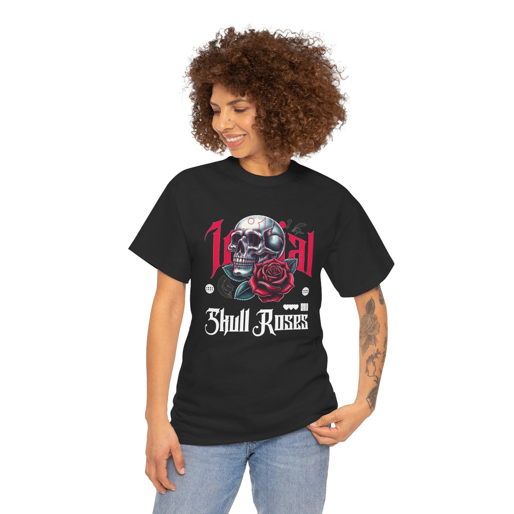 Skull Roses T-Shirt — Gothic Skull & Red Rose Graphic Tee