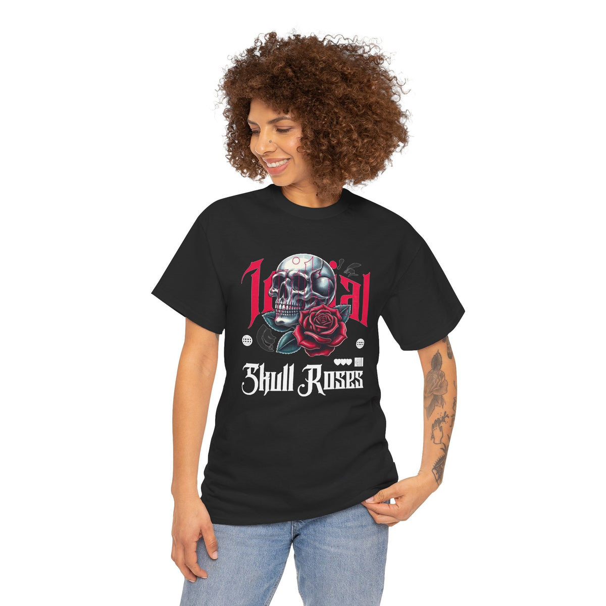 Skull Roses T-Shirt — Gothic Skull & Red Rose Graphic Tee