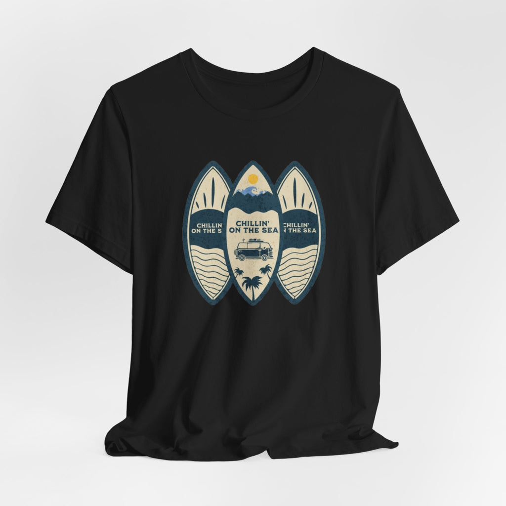 Surfboard Beach Tee — "Chillin' On The Sea" Coastal Graphic T-Shirt