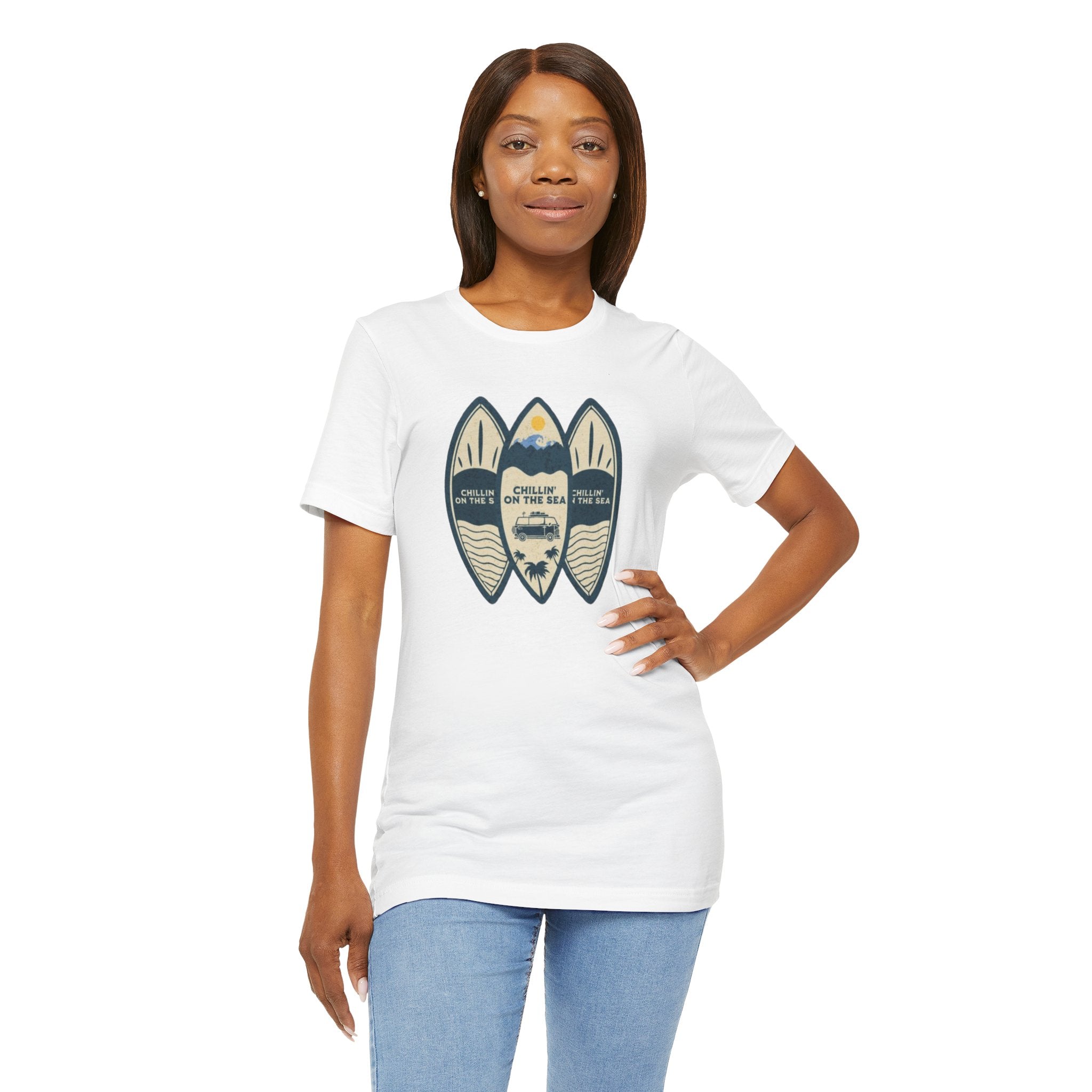 Surfboard Beach Tee — "Chillin' On The Sea" Coastal Graphic T-Shirt