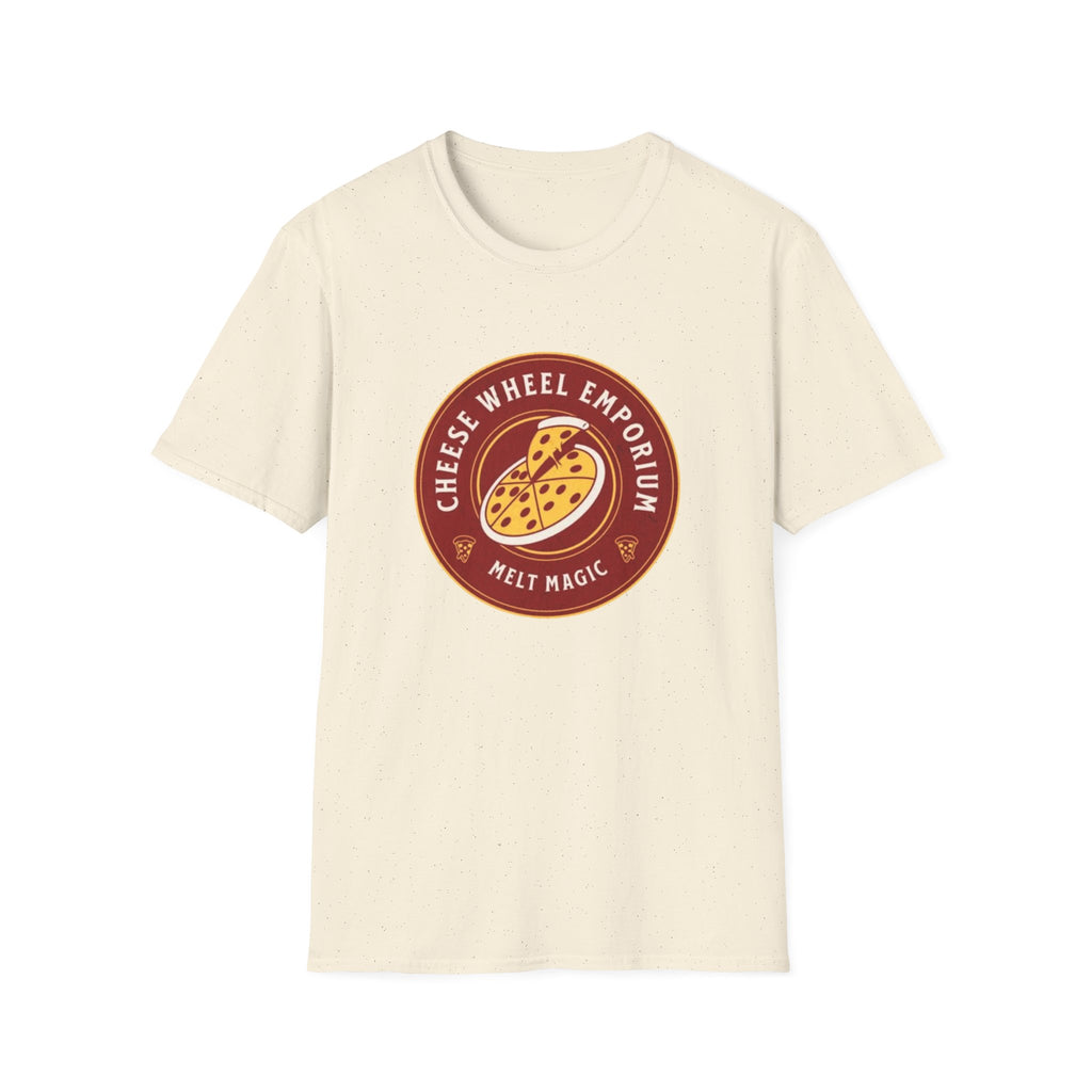Cheese Wheel Emporium T‑Shirt — Retro Pizza Logo Tee (Melt Magic)
