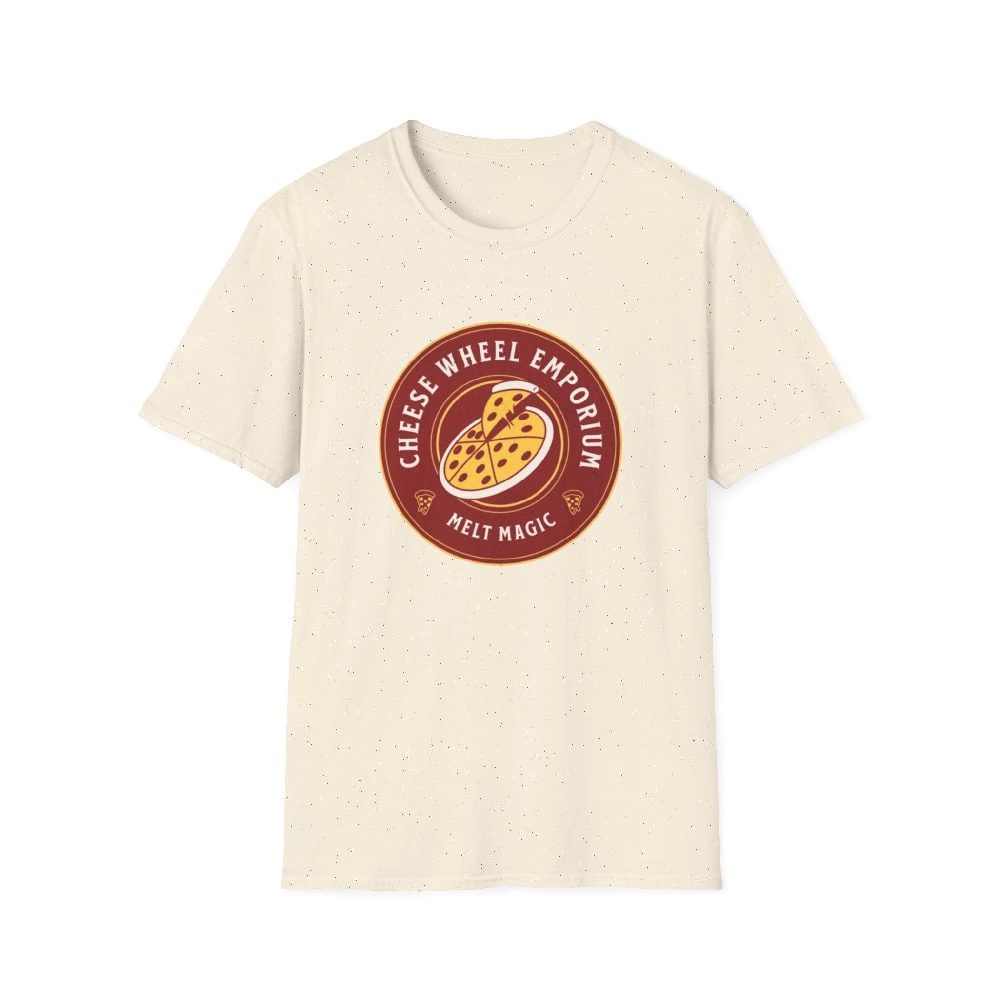 Cheese Wheel Emporium T‑Shirt — Retro Pizza Logo Tee (Melt Magic)