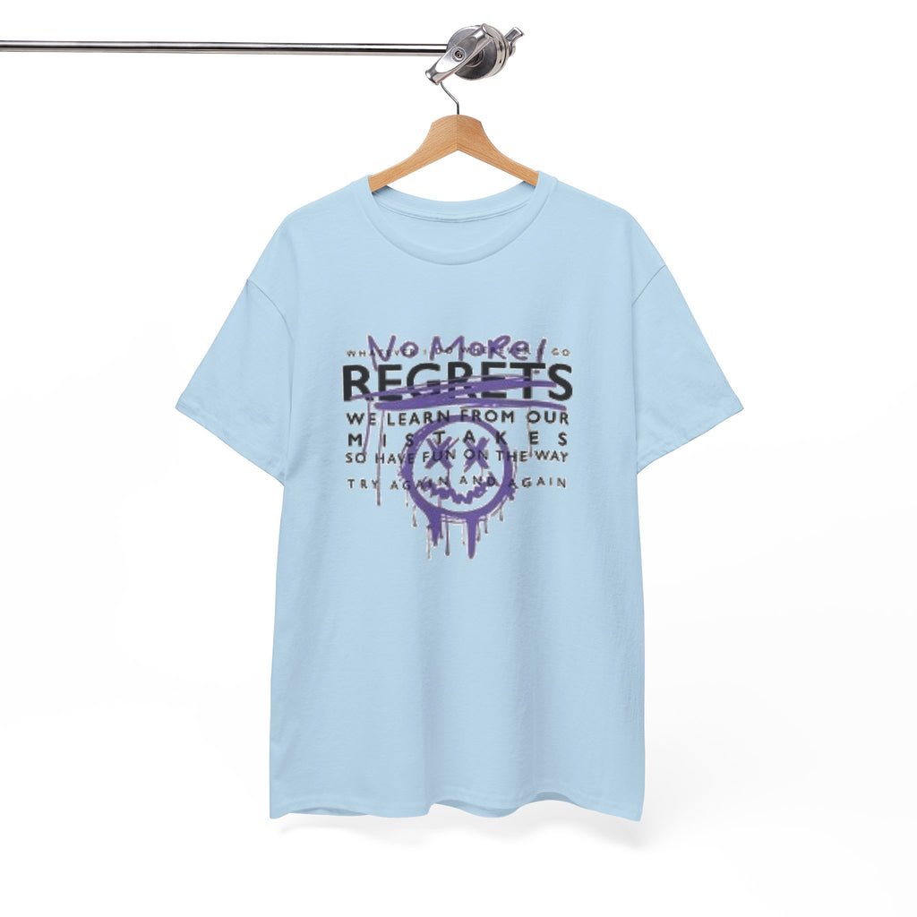 No More Regrets Tee — Grunge Drip Smile Graphic T-Shirt