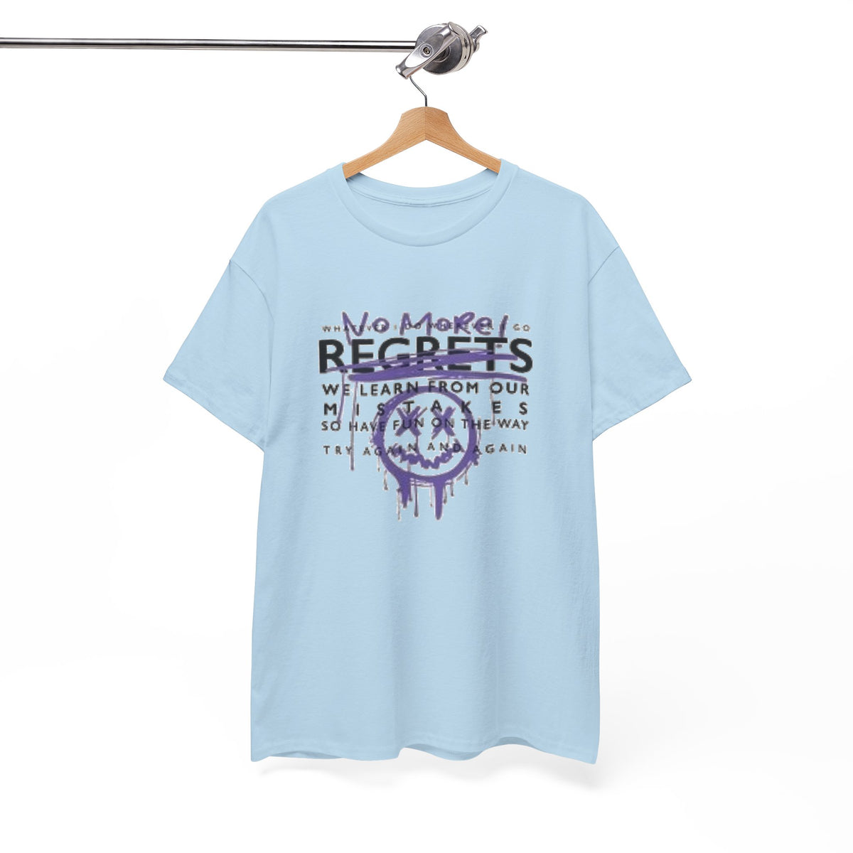 No More Regrets Tee — Grunge Drip Smile Graphic T-Shirt