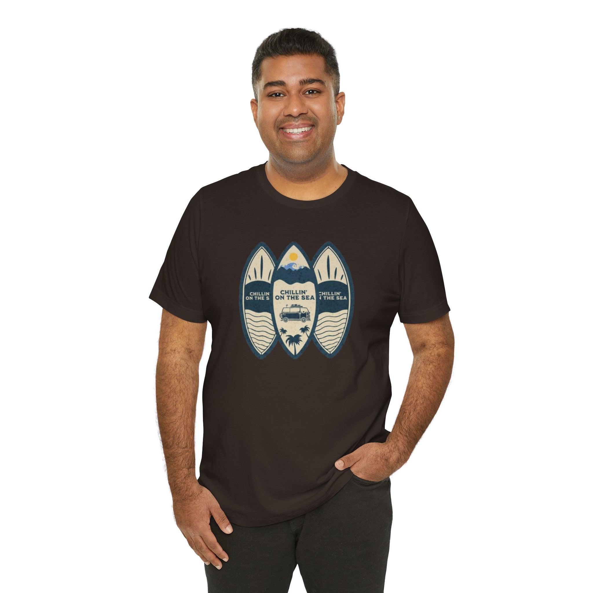 Surfboard Beach Tee — "Chillin' On The Sea" Coastal Graphic T-Shirt