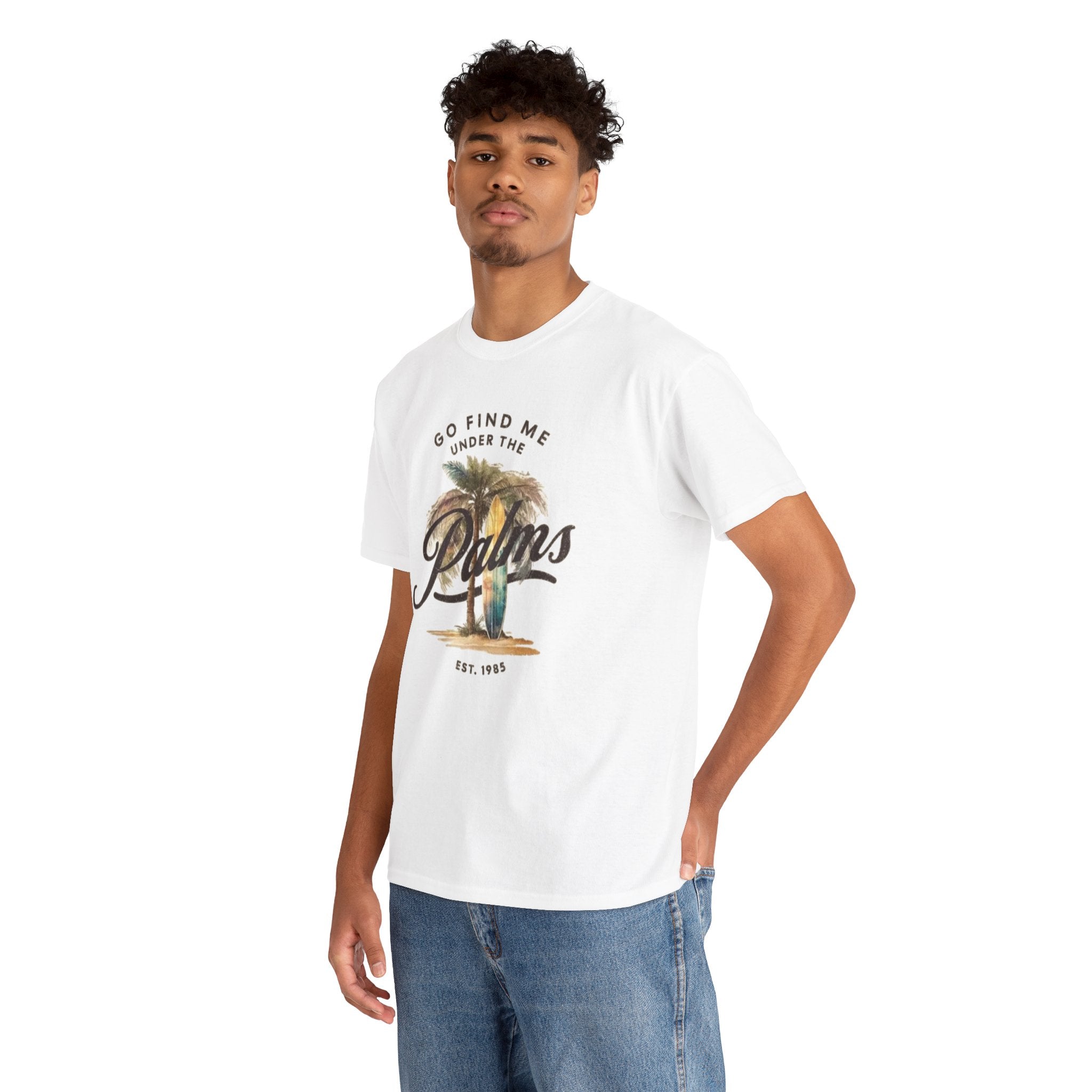 Palms Vintage Tee — "Go Find Me Under the Palms" Tropical Graphic Shirt