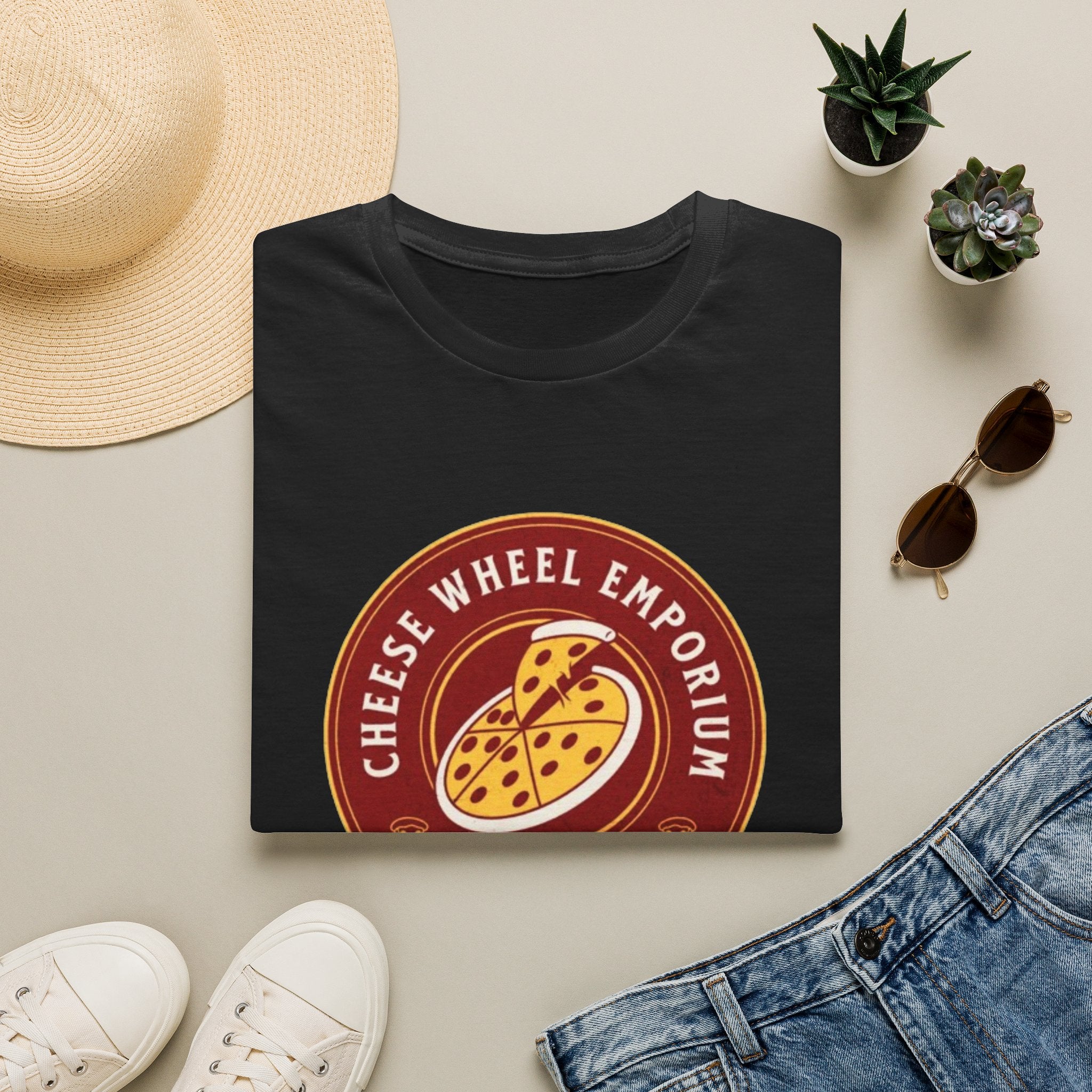 Cheese Wheel Emporium T‑Shirt — Retro Pizza Logo Tee (Melt Magic)